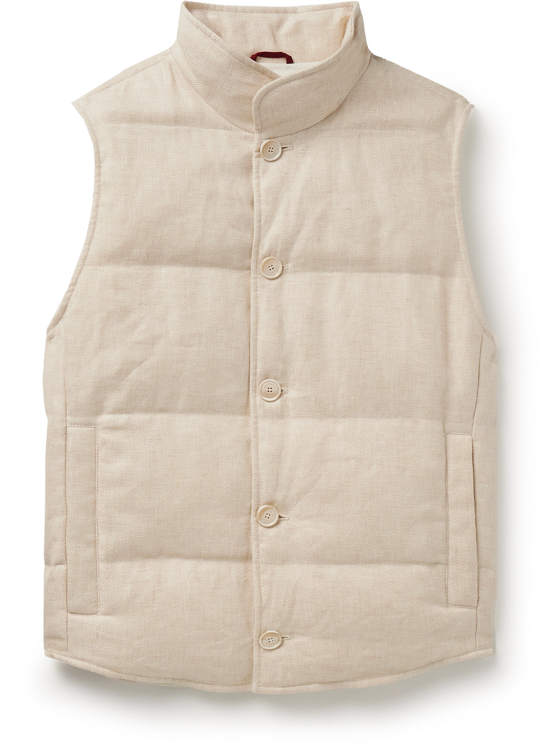 Brunello Cucinelli Slim-fit Quilted Padded Linen, Wool And Silk-blend Twill Gilet In Neutrals