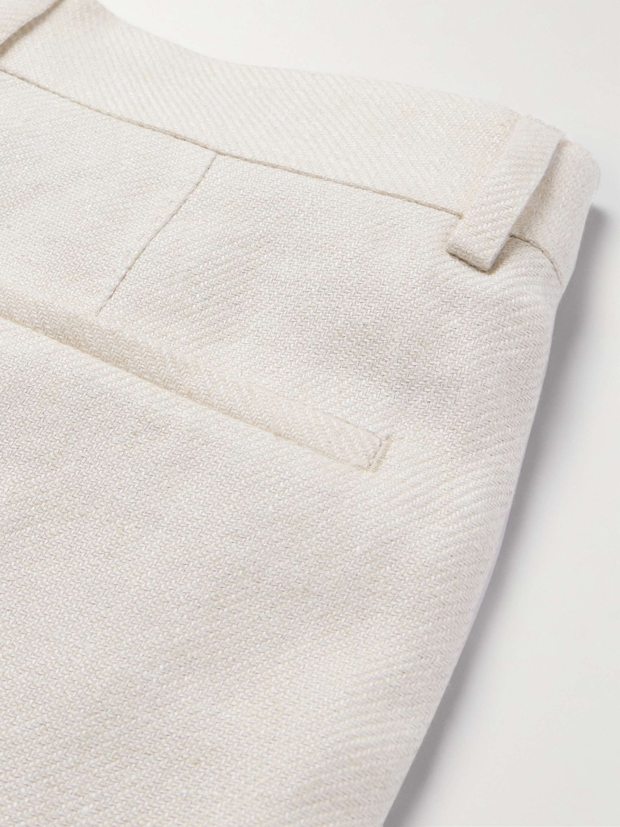 BRUNELLO CUCINELLI Slim-Fit Tapered Pleated Linen, Wool and Silk-Blend Suit Trousers