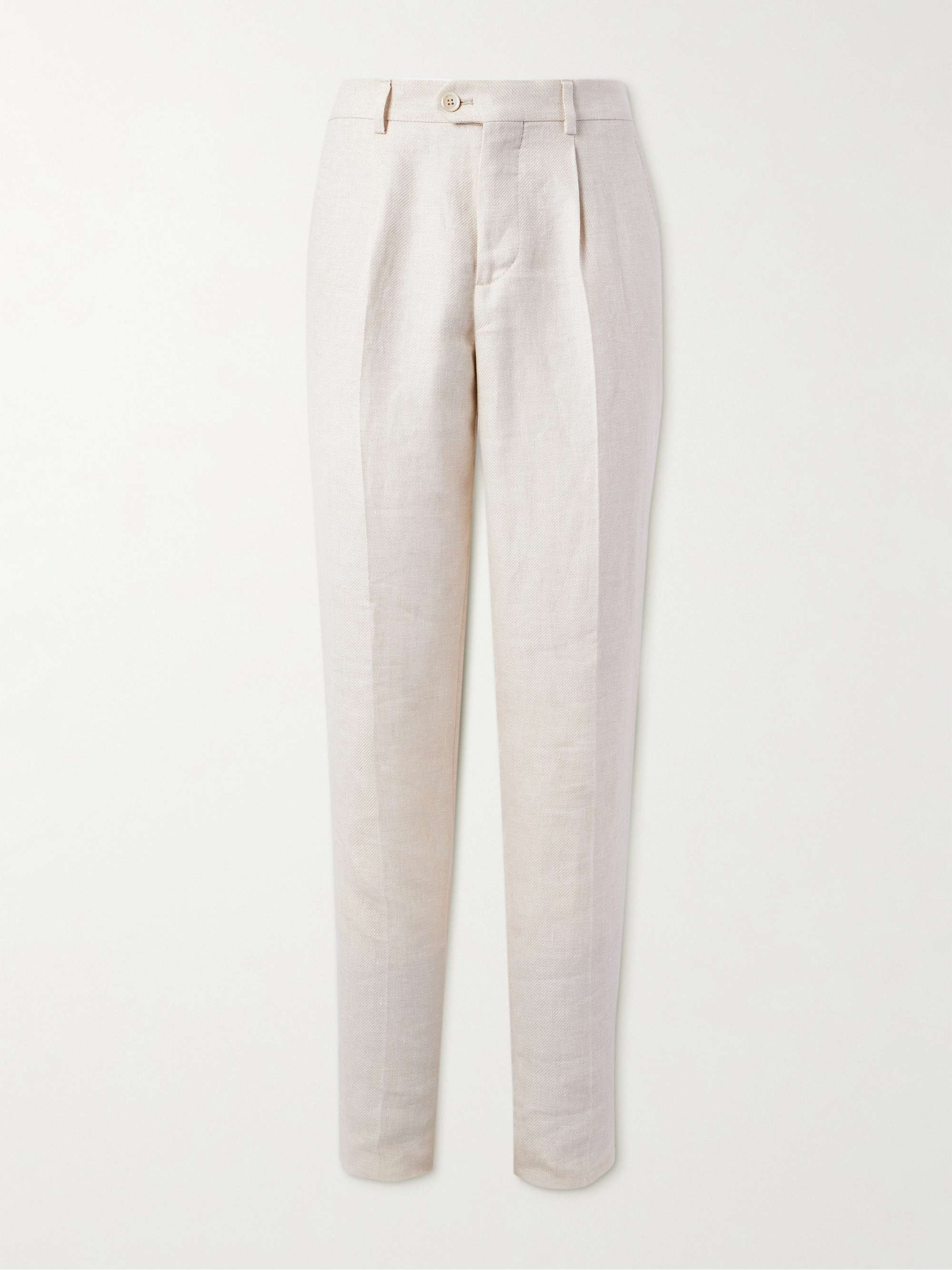 BRUNELLO CUCINELLI Slim-Fit Tapered Pleated Linen, Wool and Silk-Blend ...