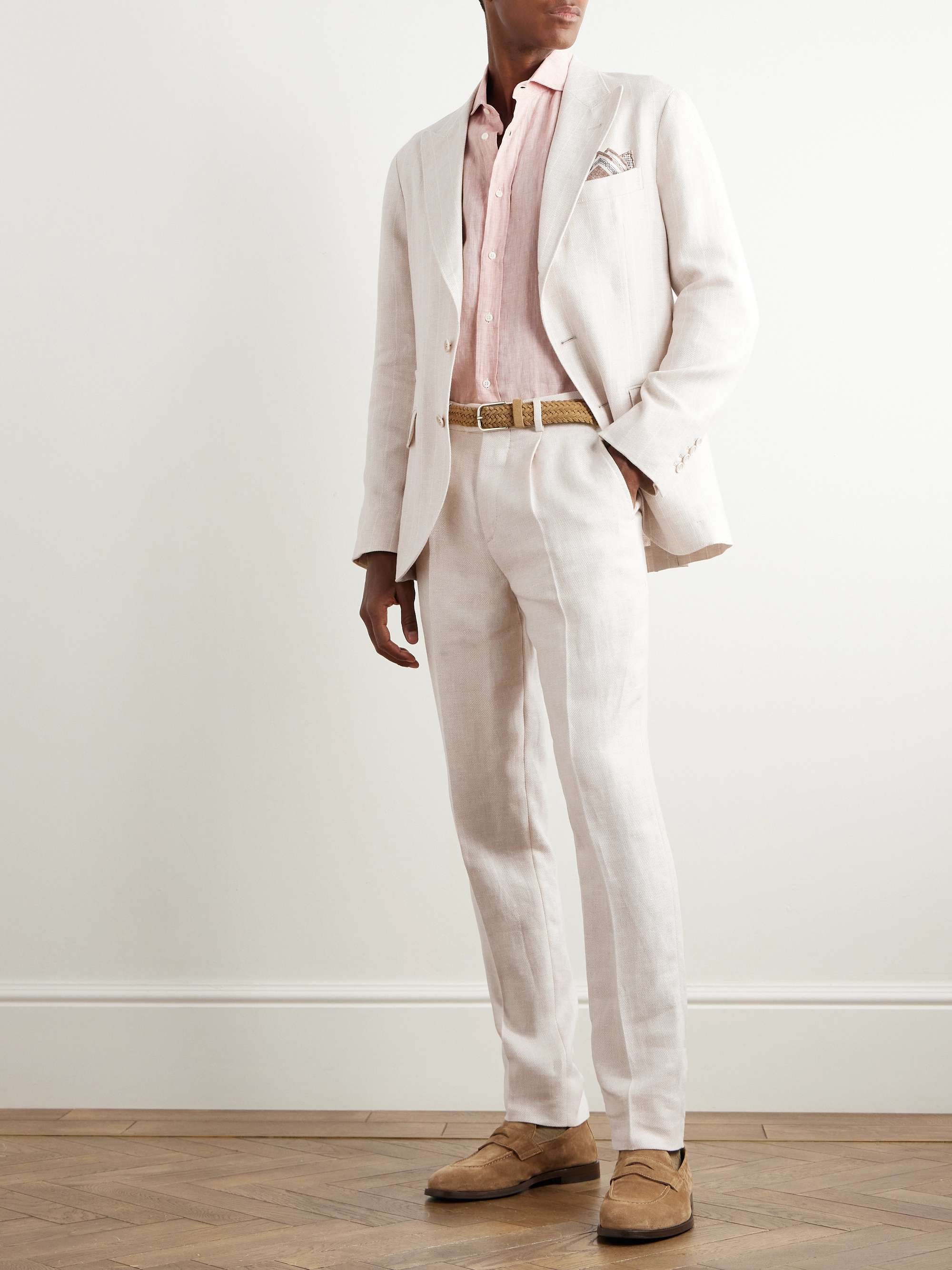 BRUNELLO CUCINELLI Slim-Fit Tapered Pleated Linen, Wool and Silk-Blend Suit Trousers