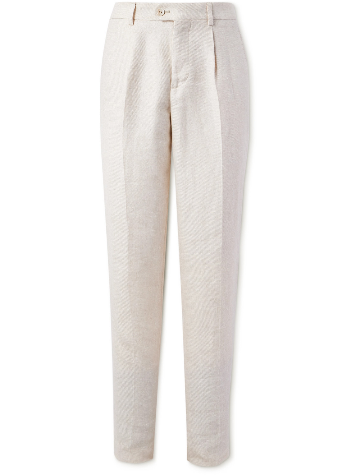 Brunello Cucinelli - Slim-Fit Tapered Pleated Linen, Wool and Silk-Blend Suit Trousers - Men - Neutrals - IT 56