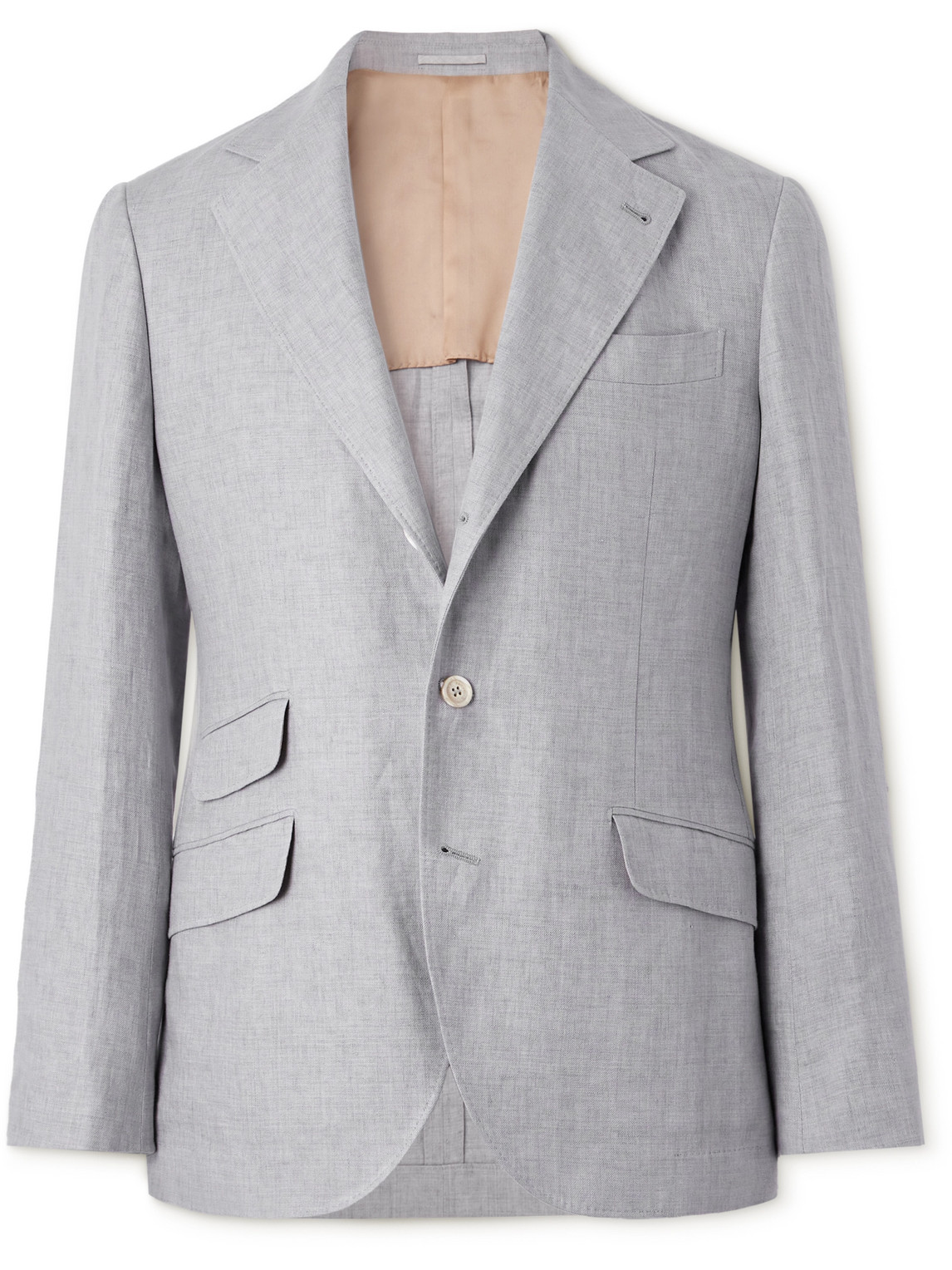 Brunello Cucinelli Slimn-fit Linen Suit Jacket In Gray