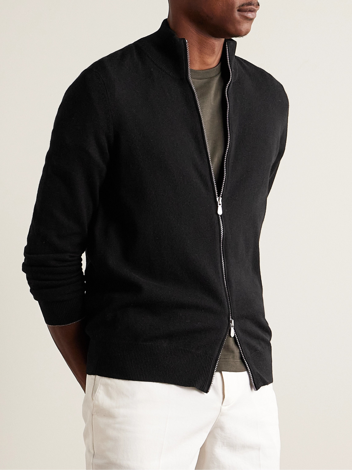 Shop Brunello Cucinelli Cashmere Zip-up Sweater In Black