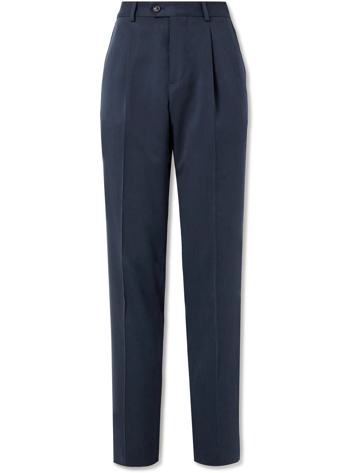 Brunello Cucinelli Straight-leg Pleated Silk-twill Suit Trousers In Blue