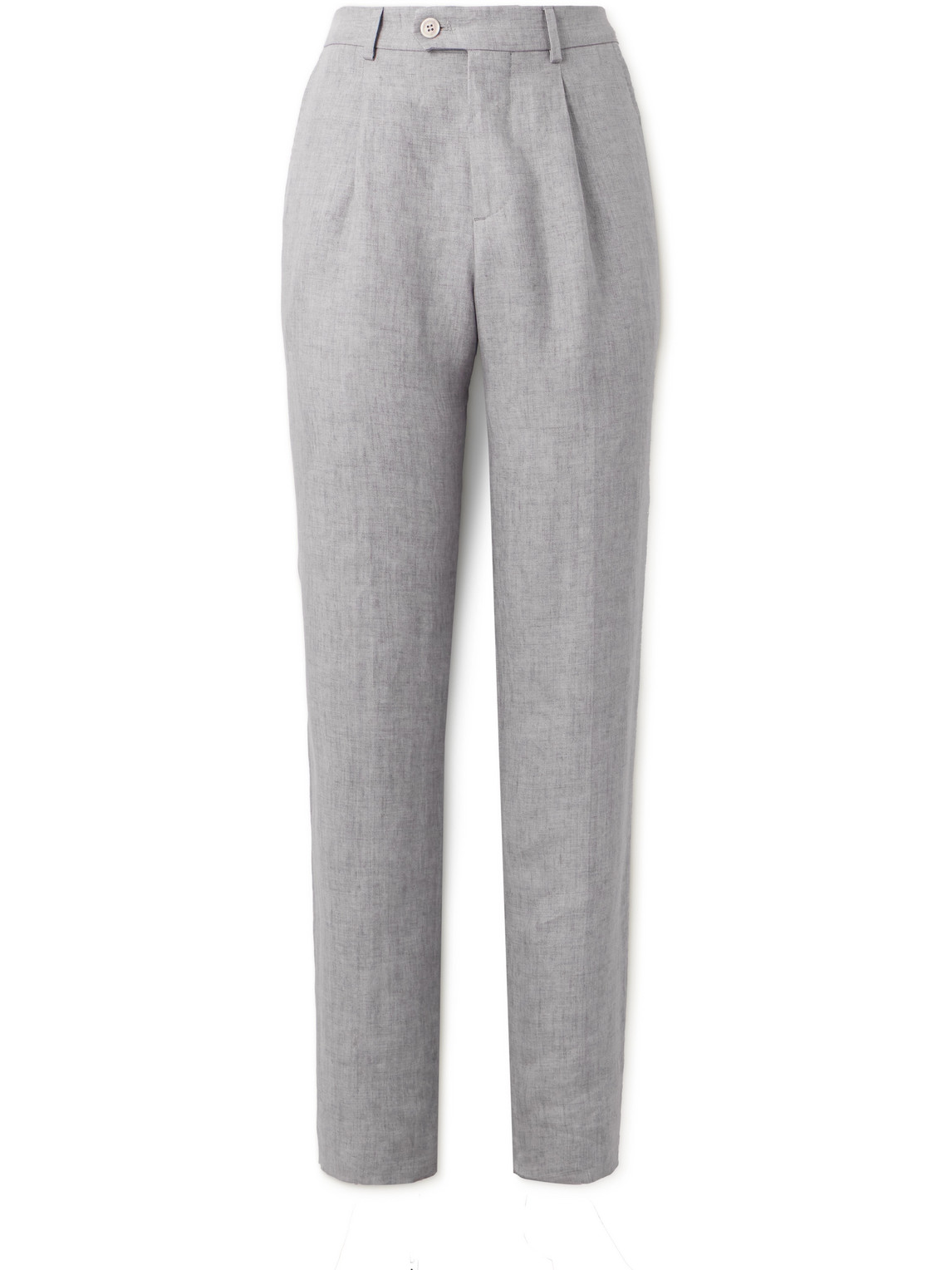 Brunello Cucinelli Straight-leg Pleated Wool-blend Suit Trousers In Gray