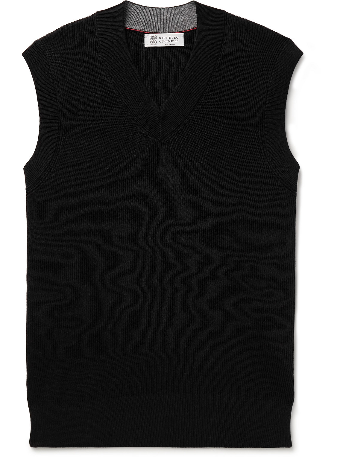 Brunello Cucinelli Ribbed Cotton Sweater Vest In Black