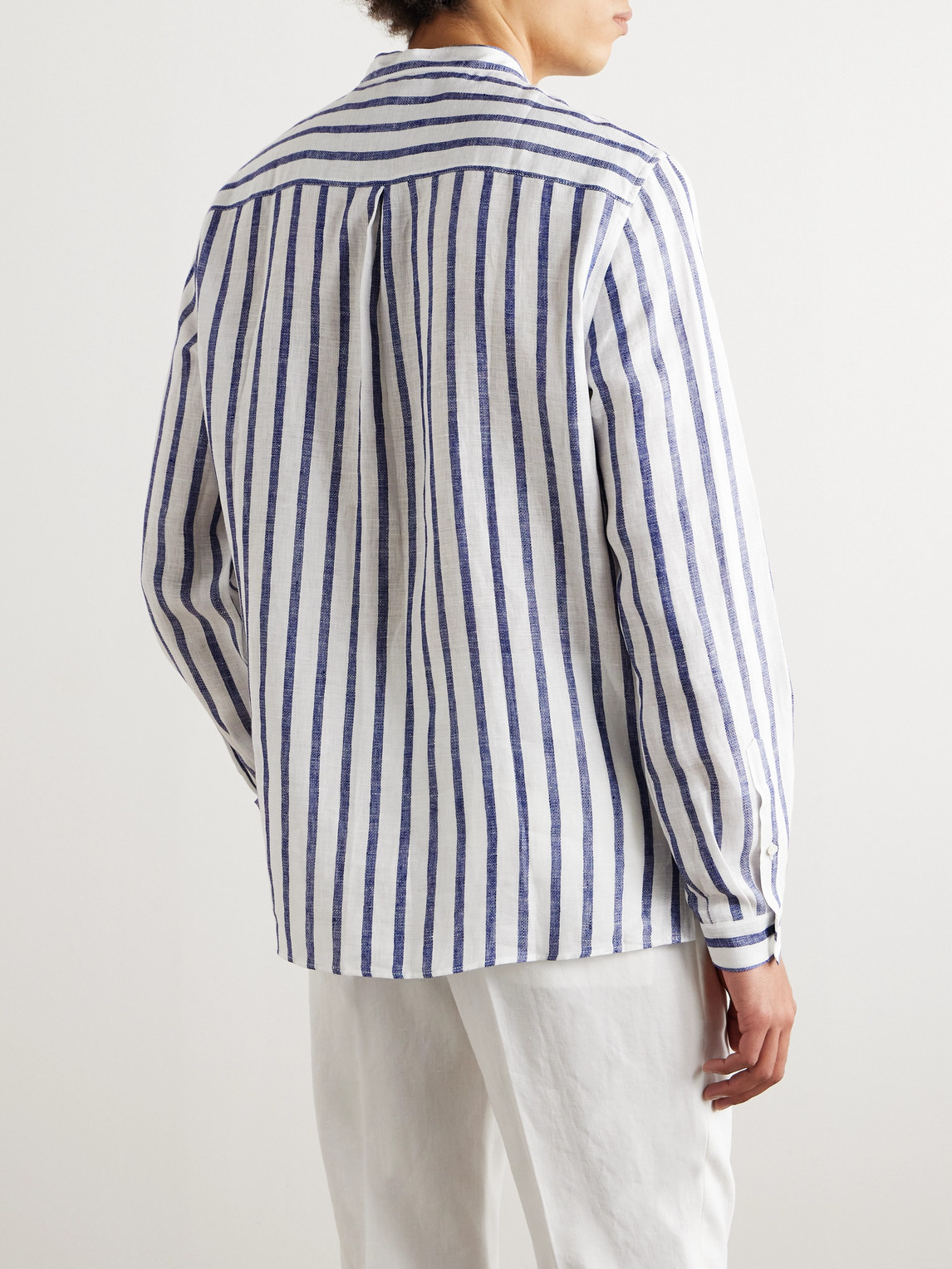 Shop Brunello Cucinelli Grandad-collar Striped Linen Shirt In White
