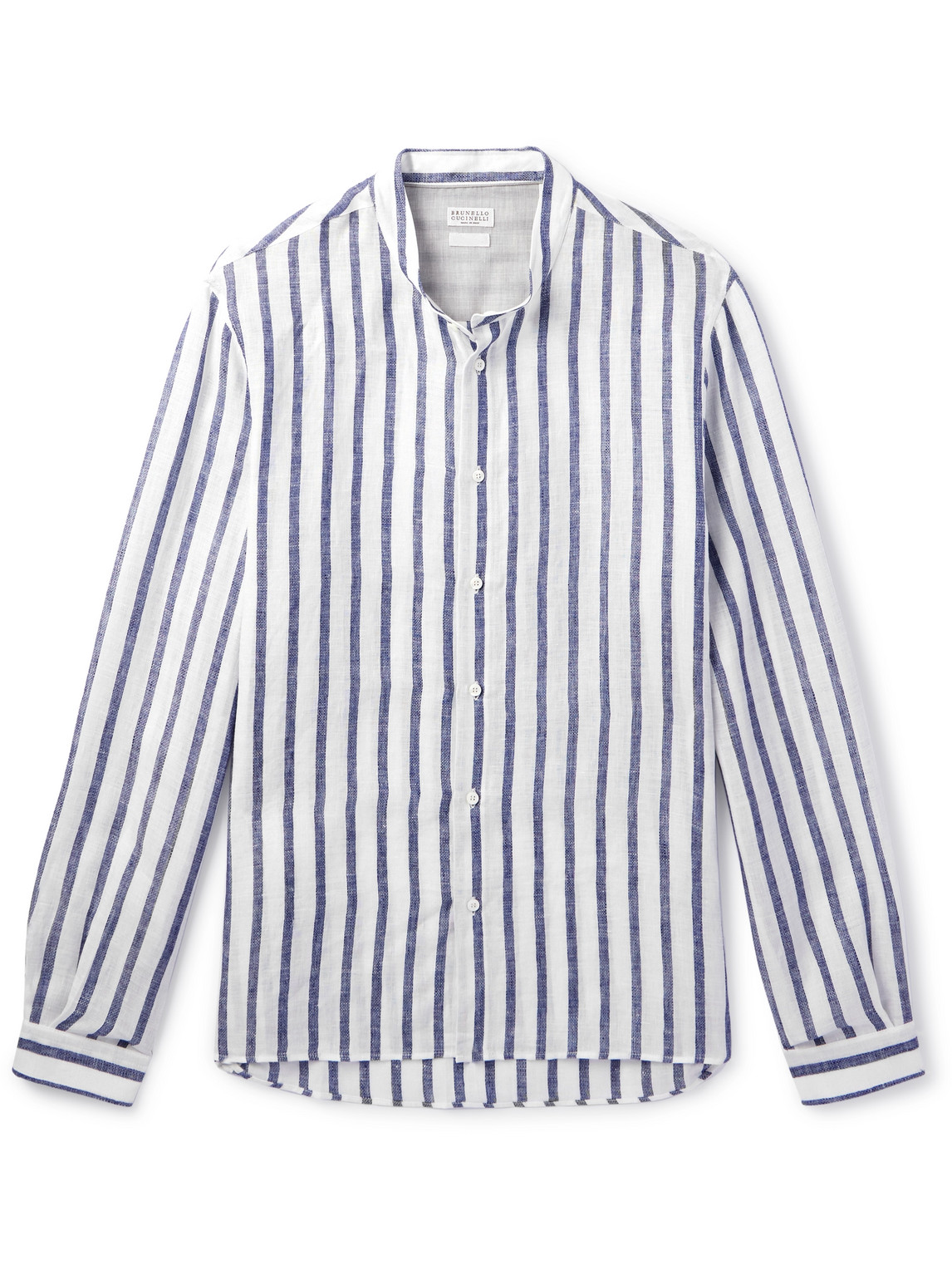 Brunello Cucinelli - Grandad-Collar Striped Linen Shirt - Men - White - XXL