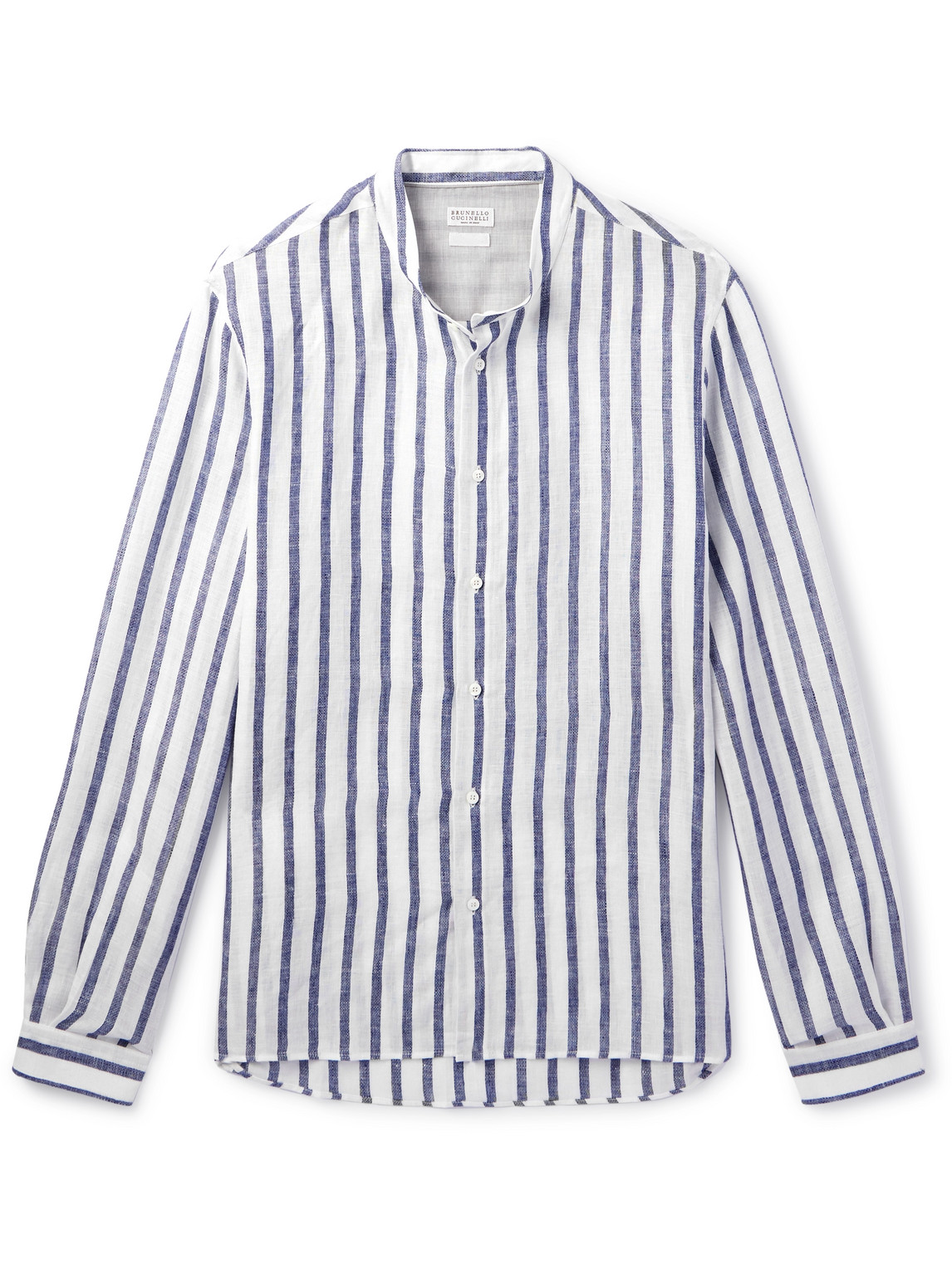 Shop Brunello Cucinelli Grandad-collar Striped Linen Shirt In White