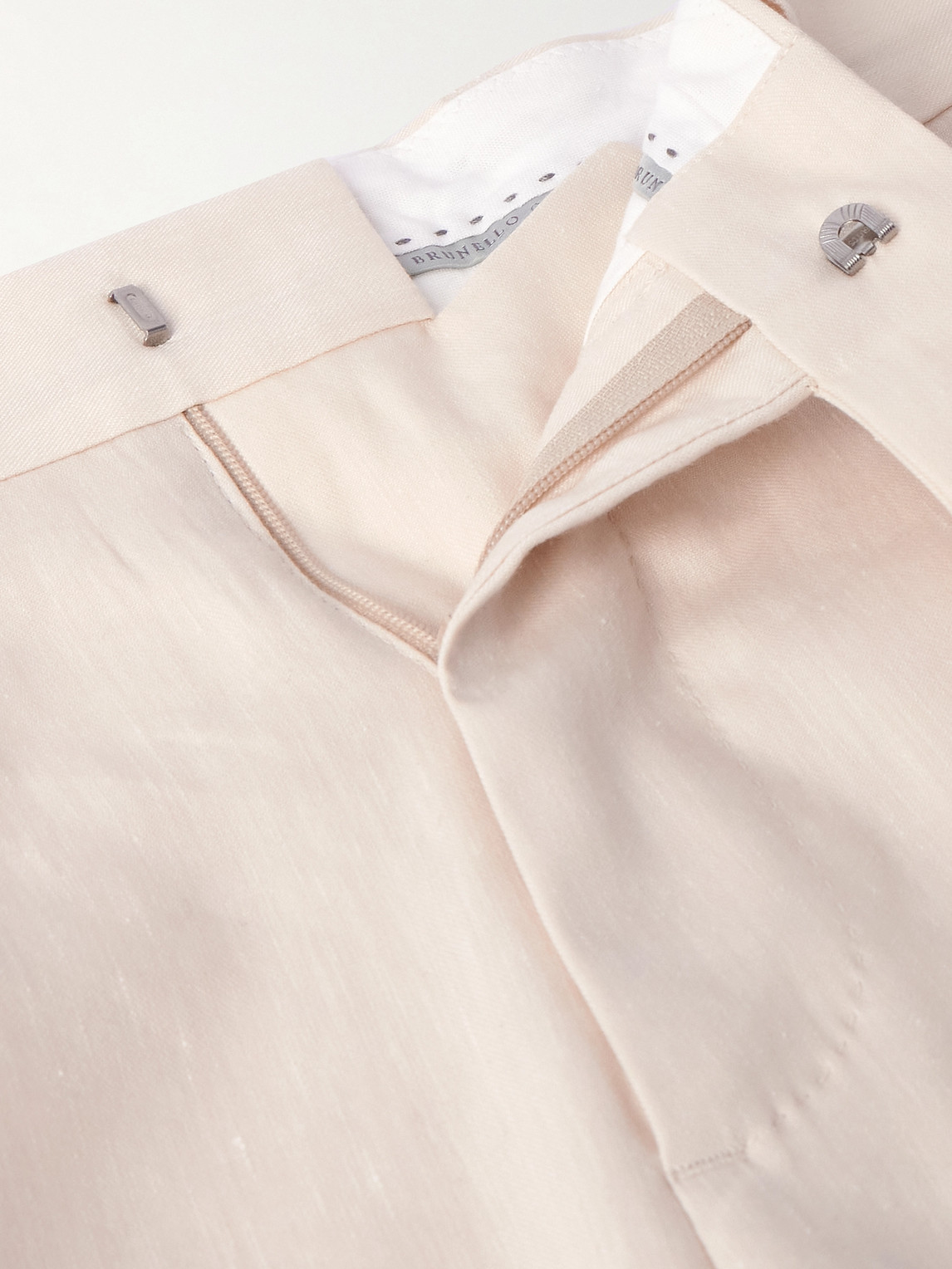 Shop Brunello Cucinelli Straight-leg Pleated Linen And Wool-blend Suit Trousers In Neutrals