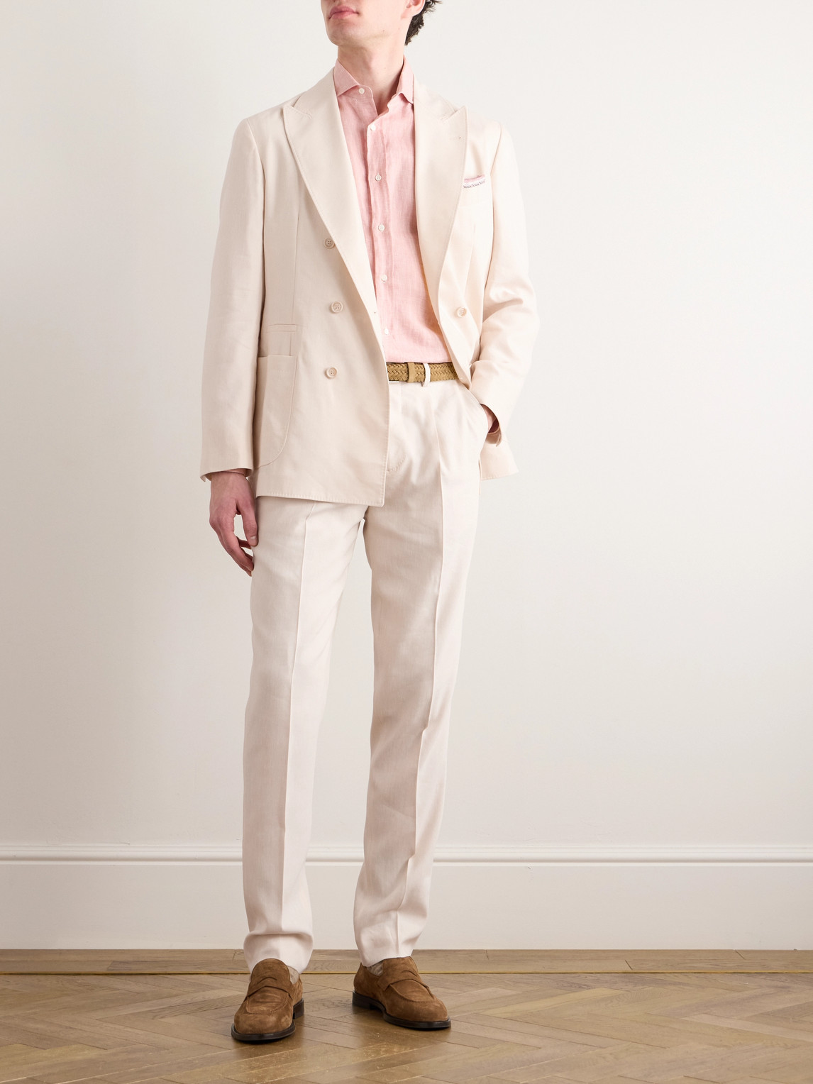 Shop Brunello Cucinelli Straight-leg Pleated Linen And Wool-blend Suit Trousers In Neutrals