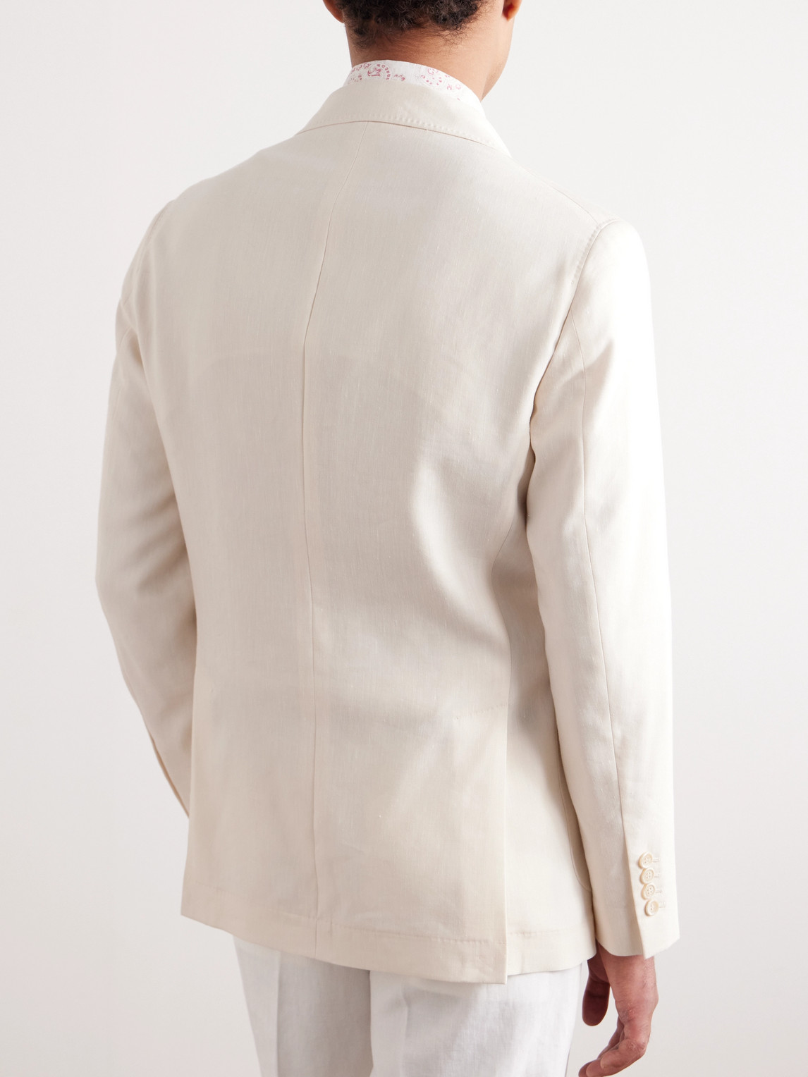 Shop Brunello Cucinelli Double-breasted Linen And Wool-blend Suit Jacket In Neutrals