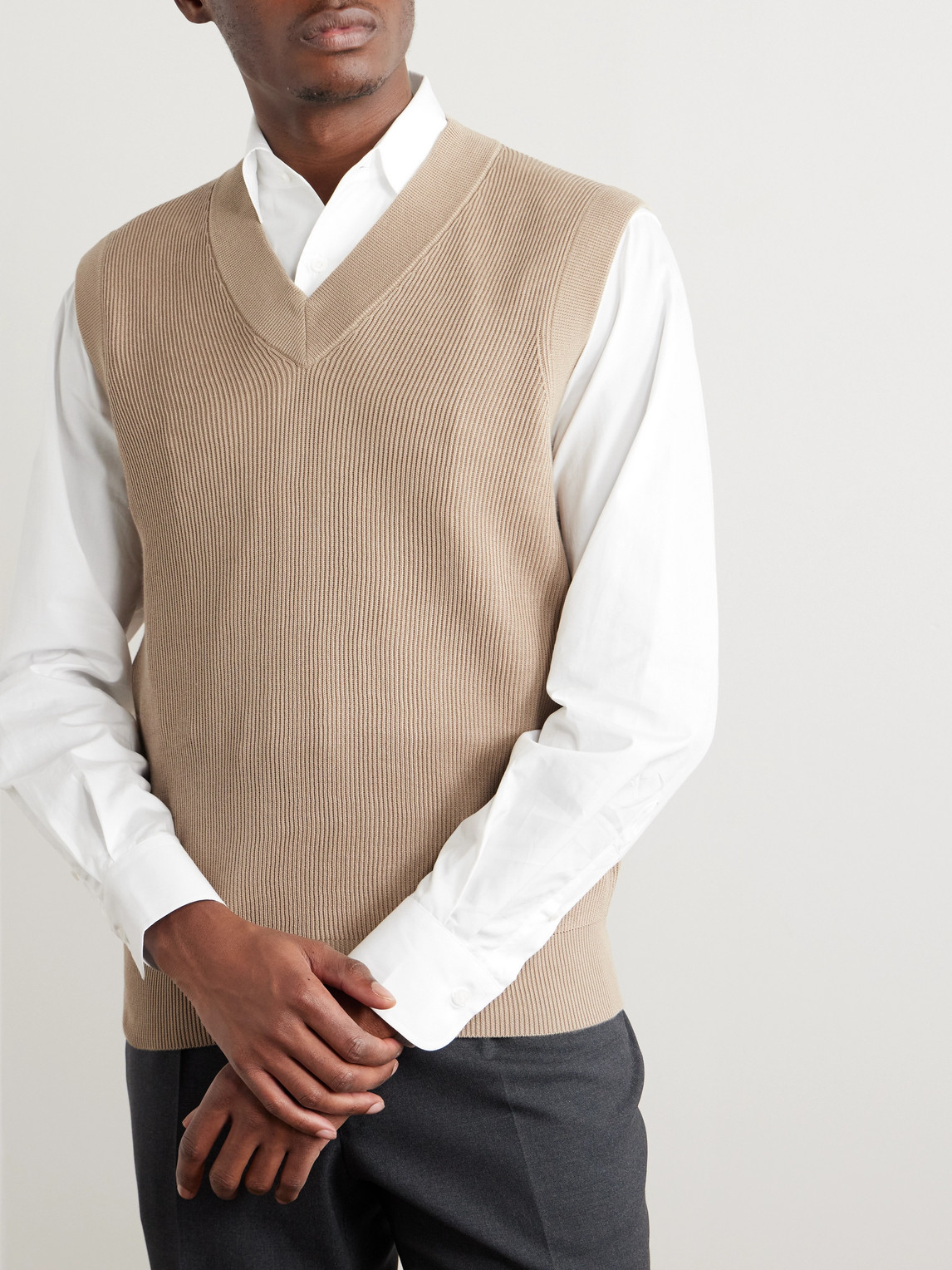 Shop Brunello Cucinelli Ribbed Cotton Sweater Vest In Brown