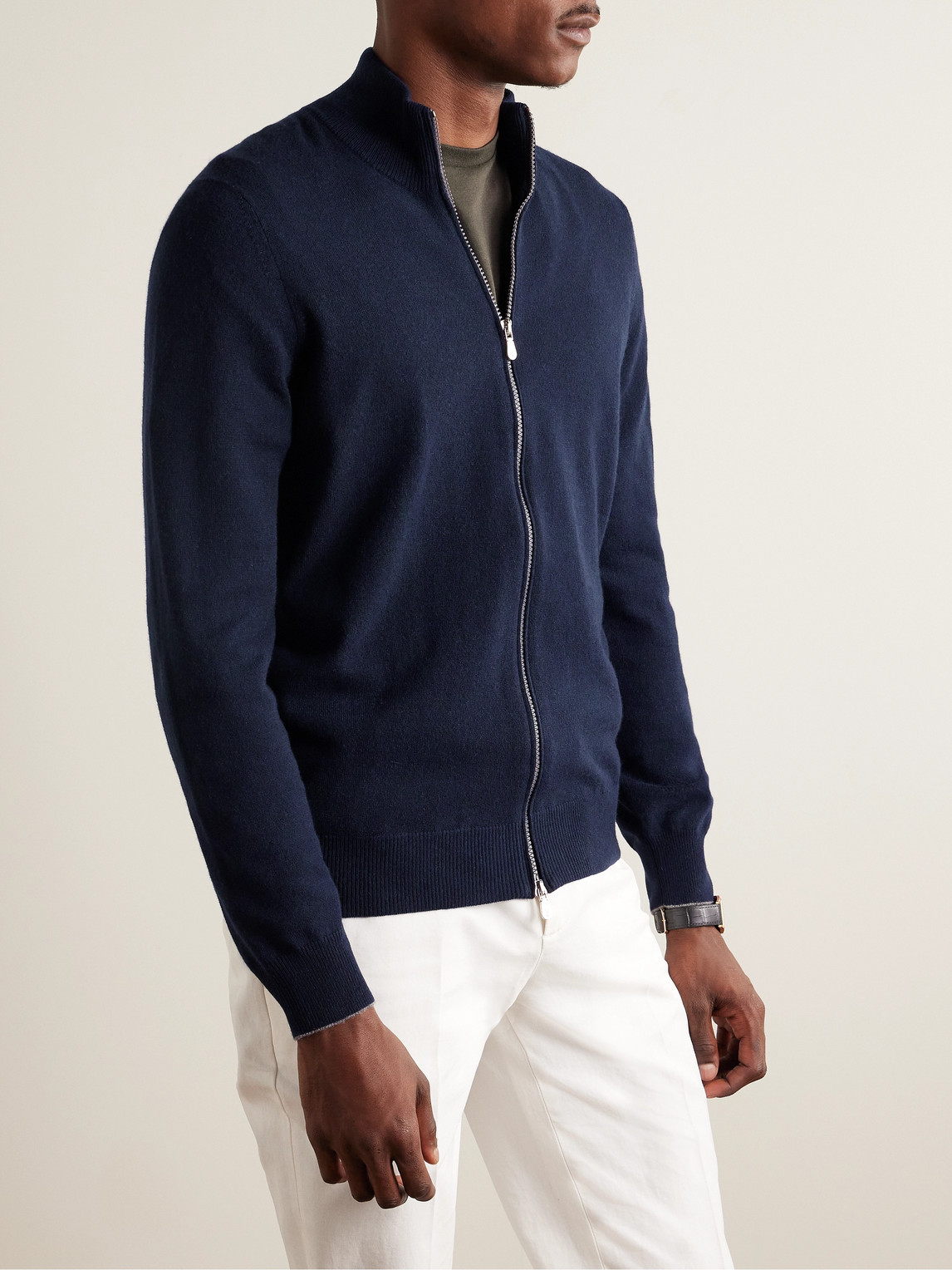 Shop Brunello Cucinelli Cashmere Zip-up Sweater In Blue