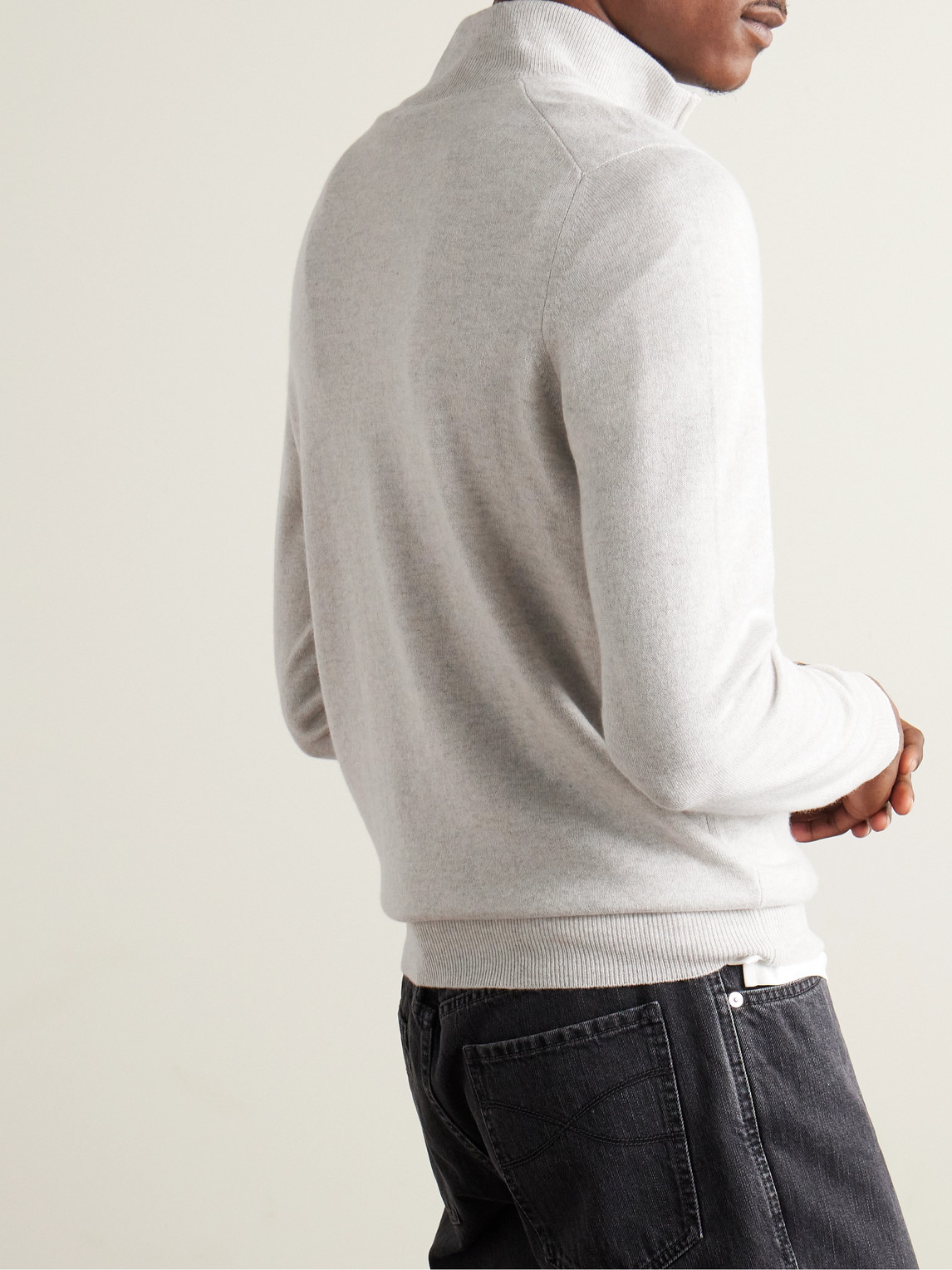 Shop Brunello Cucinelli Cashmere Half-zip Sweater In Gray