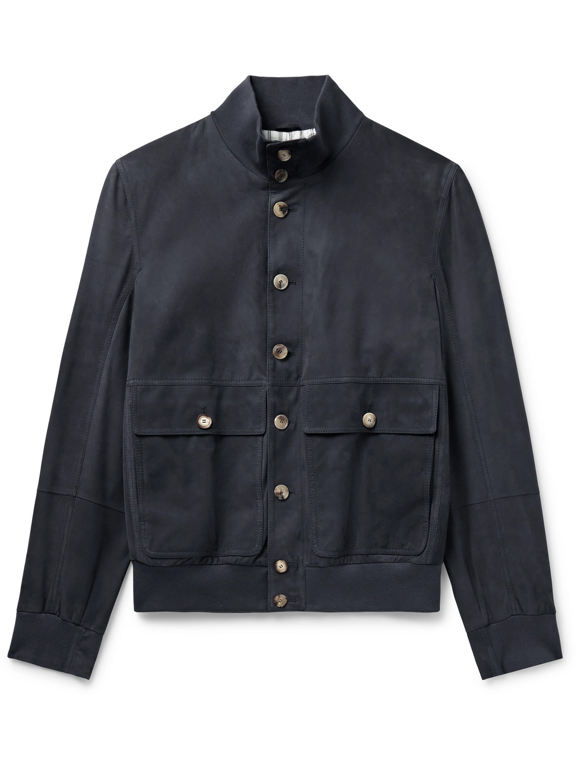 Shop Brunello Cucinelli Suede Blouson Jacket In Blue