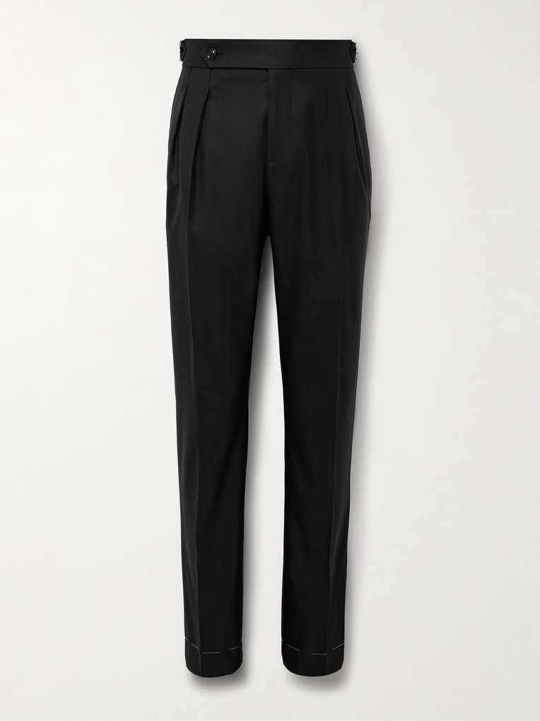 Brunello Cucinelli — Slim-Fit Pleated Virgin Wool and Silk-Blend Tuxedo Trousers
