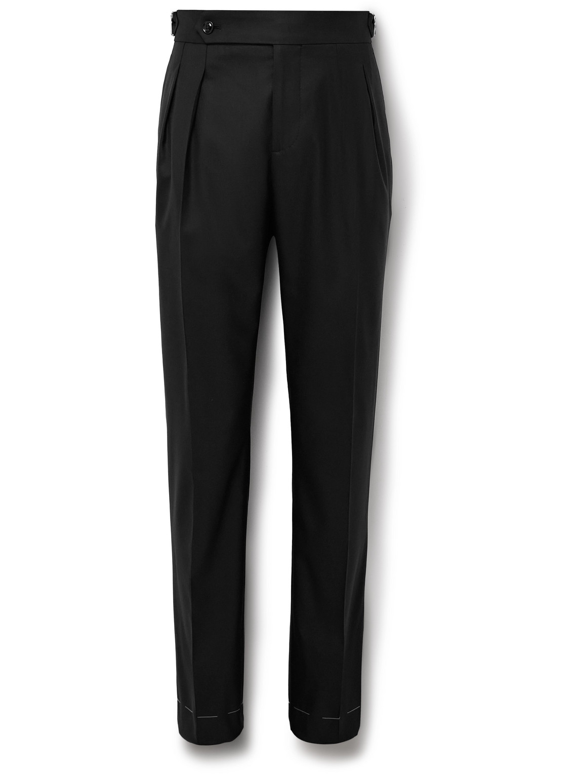 Shop Brunello Cucinelli Slim-fit Pleated Virgin Wool And Silk-blend Tuxedo Trousers In Black