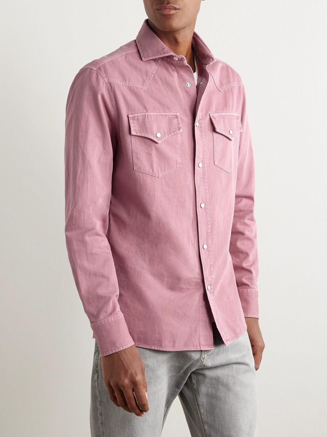 Shop Brunello Cucinelli Denim Western Shirt In Pink