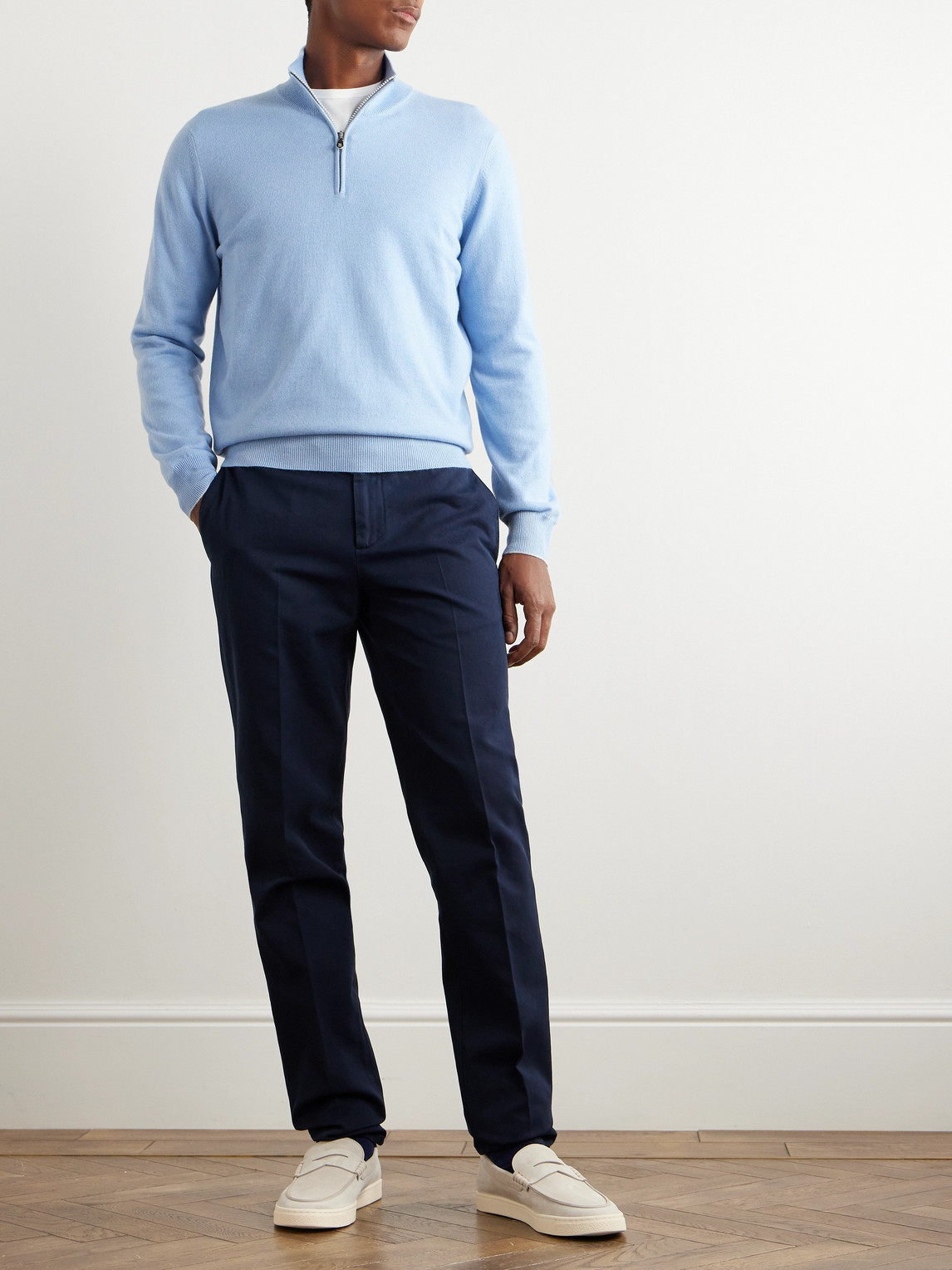 Shop Brunello Cucinelli Cashmere Half-zip Sweater In Blue