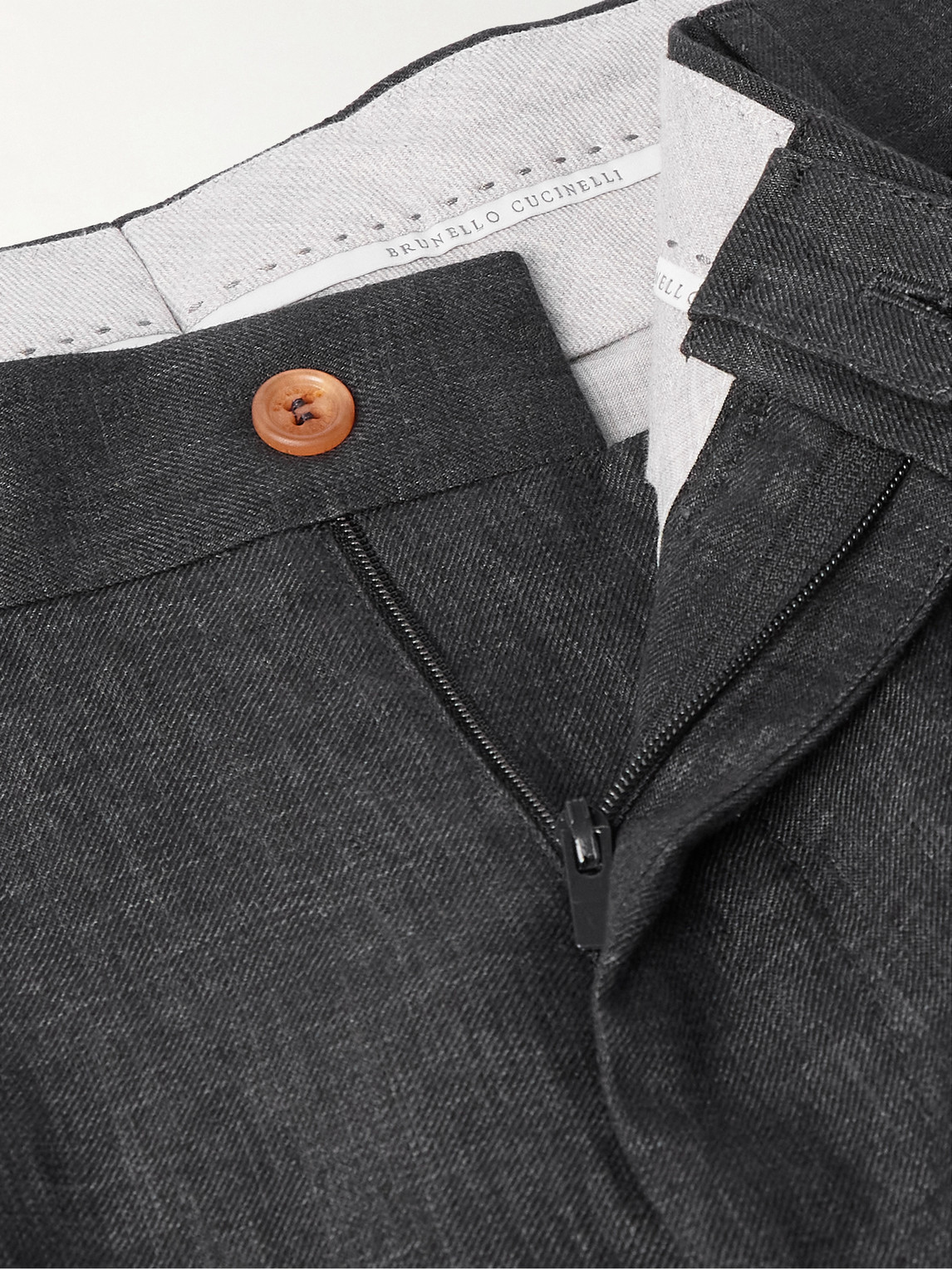 Shop Brunello Cucinelli Straight-leg Pleated Linen Suit Trousers In Gray