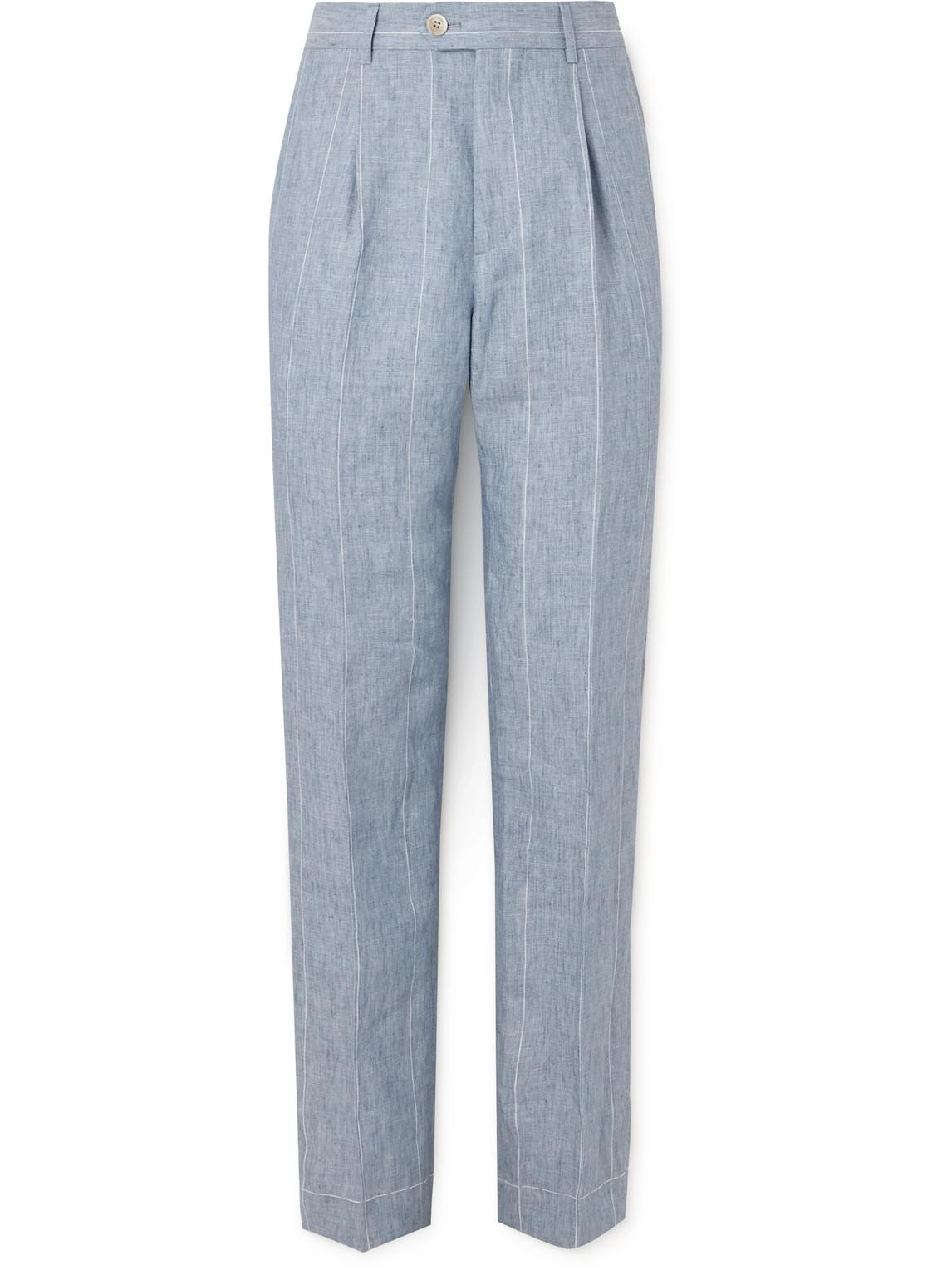 Brunello Cucinelli Striped Linen Suit Trousers In Blue