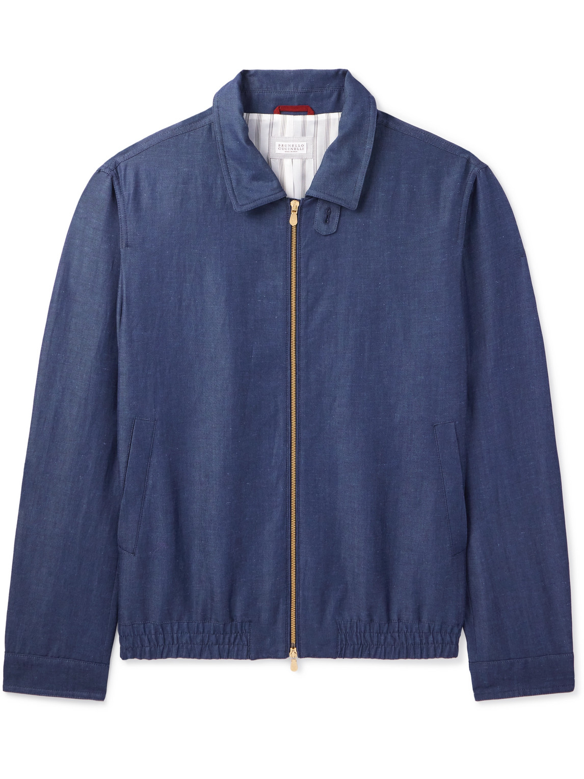 Shop Brunello Cucinelli Wool And Linen-blend Bomber Jacket In Blue