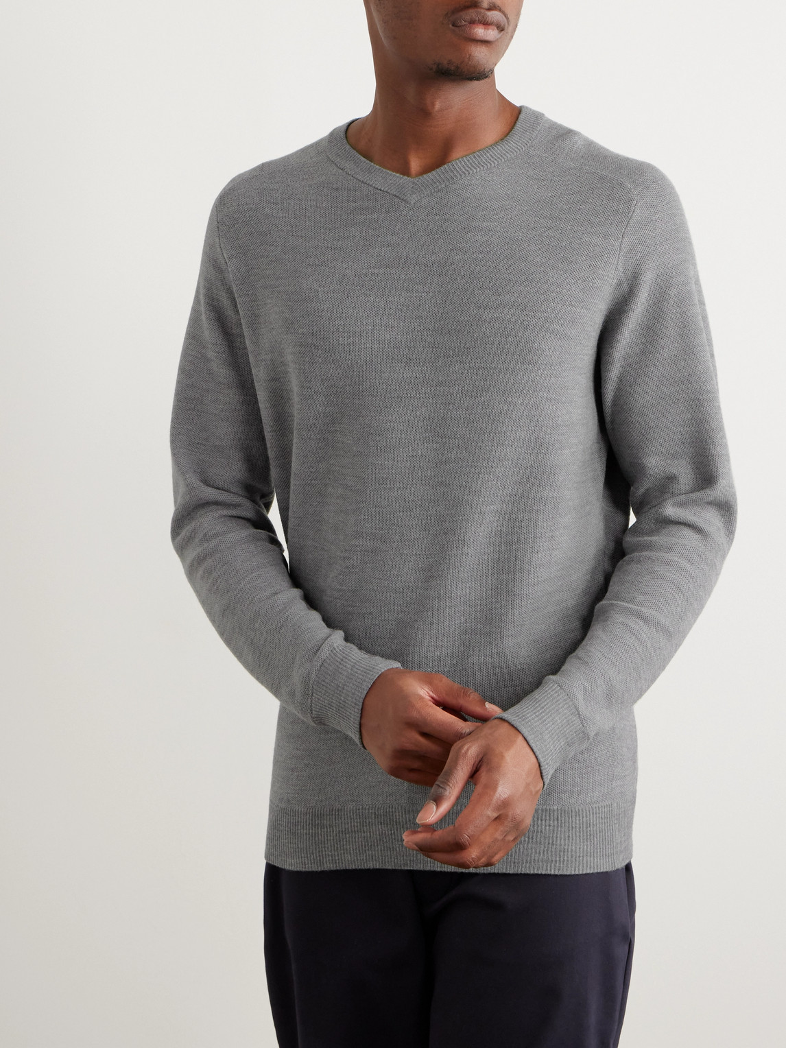 Shop Peter Millar Dover Honeycomb-knit Merino Wool Sweater In Gray