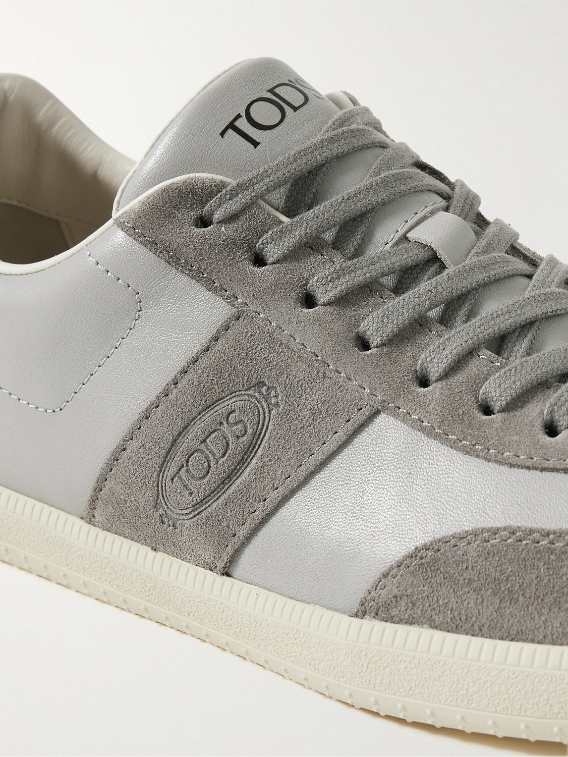 Shop Tod's Rubber-trimmed Leather And Suede Sneakers In Gray