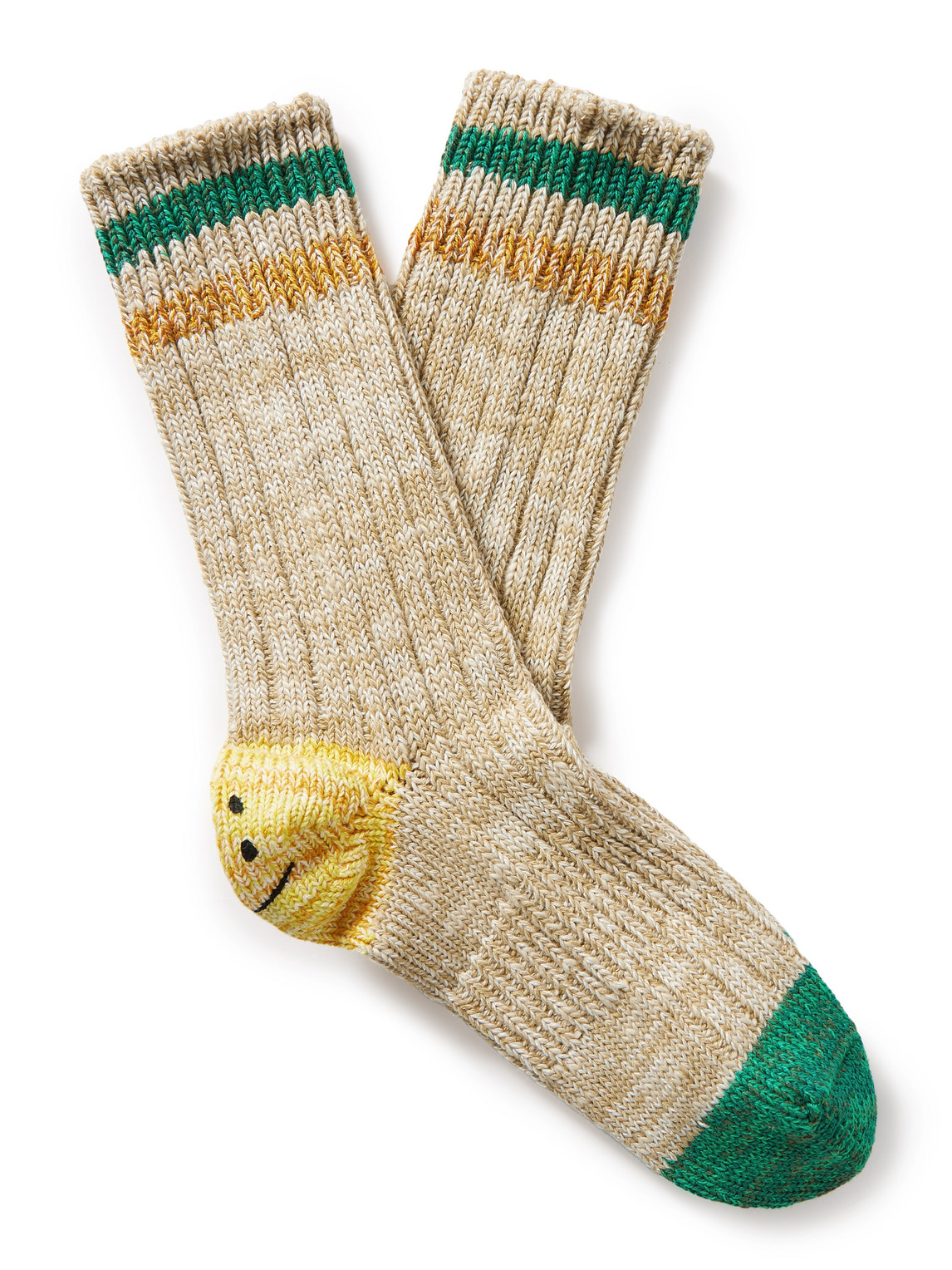 Shop Kapital Intarsia Cotton And Hemp-blend Socks In Neutrals