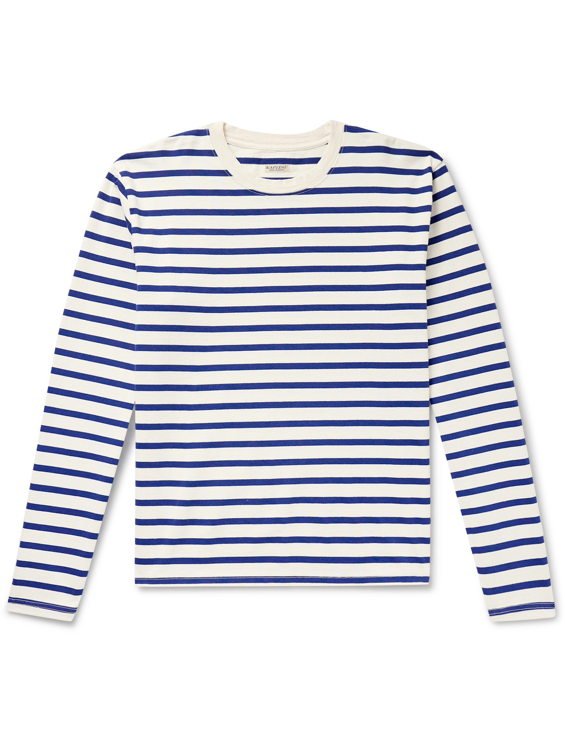 Kapital Printed Striped Cotton-jersey T-shirt In Blue