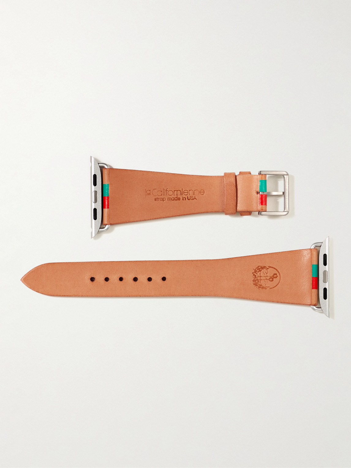 Shop Lacalifornienne Striped Leather Watch Strap In Orange