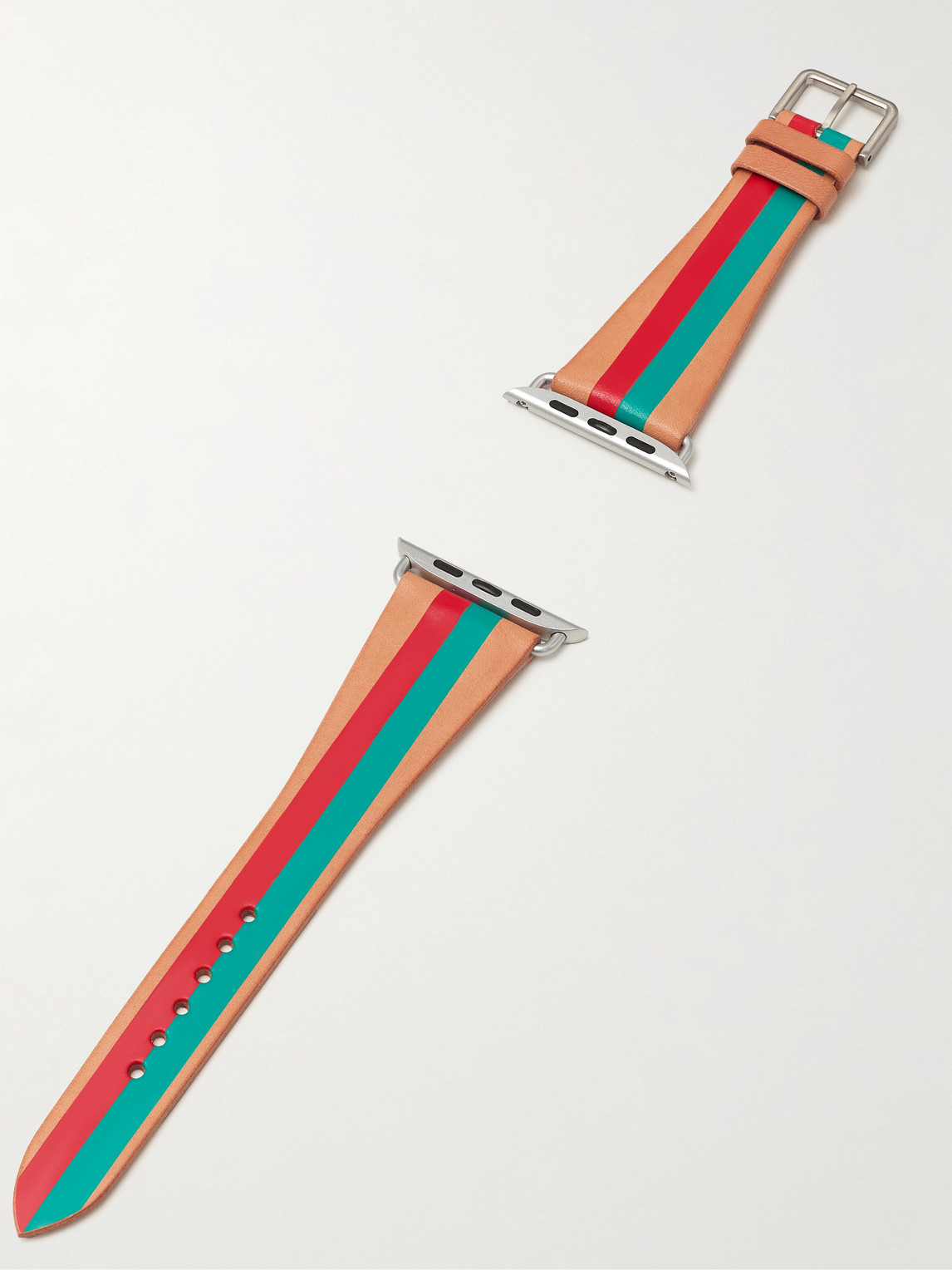 Shop Lacalifornienne Striped Leather Watch Strap In Orange