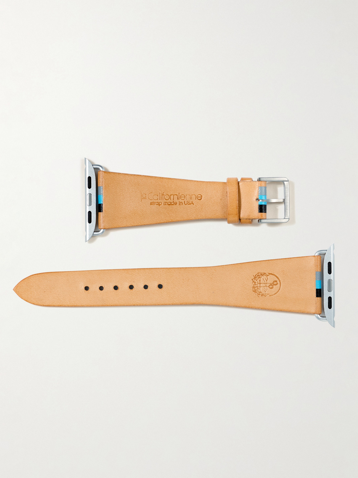 Shop Lacalifornienne Striped Leather Watch Strap In Blue