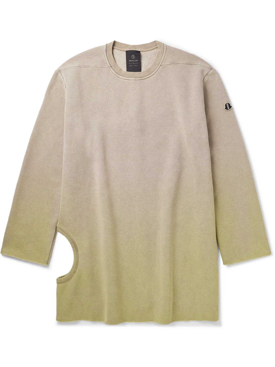Rick Owens Moncler Subhuman Cutout Dégradé Cotton-blend Jersey Sweatshirt In Green