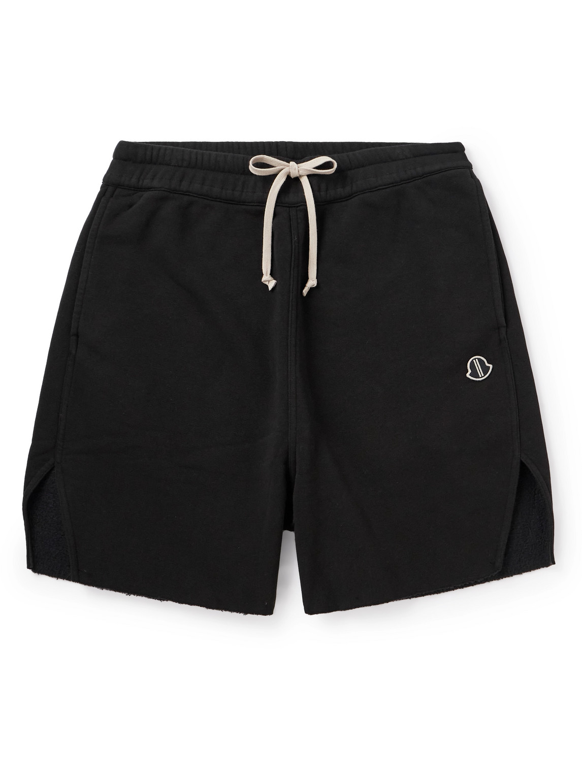 Rick Owens Moncler Straight-leg Cotton-blend Jersey Drawstring Shorts In Black