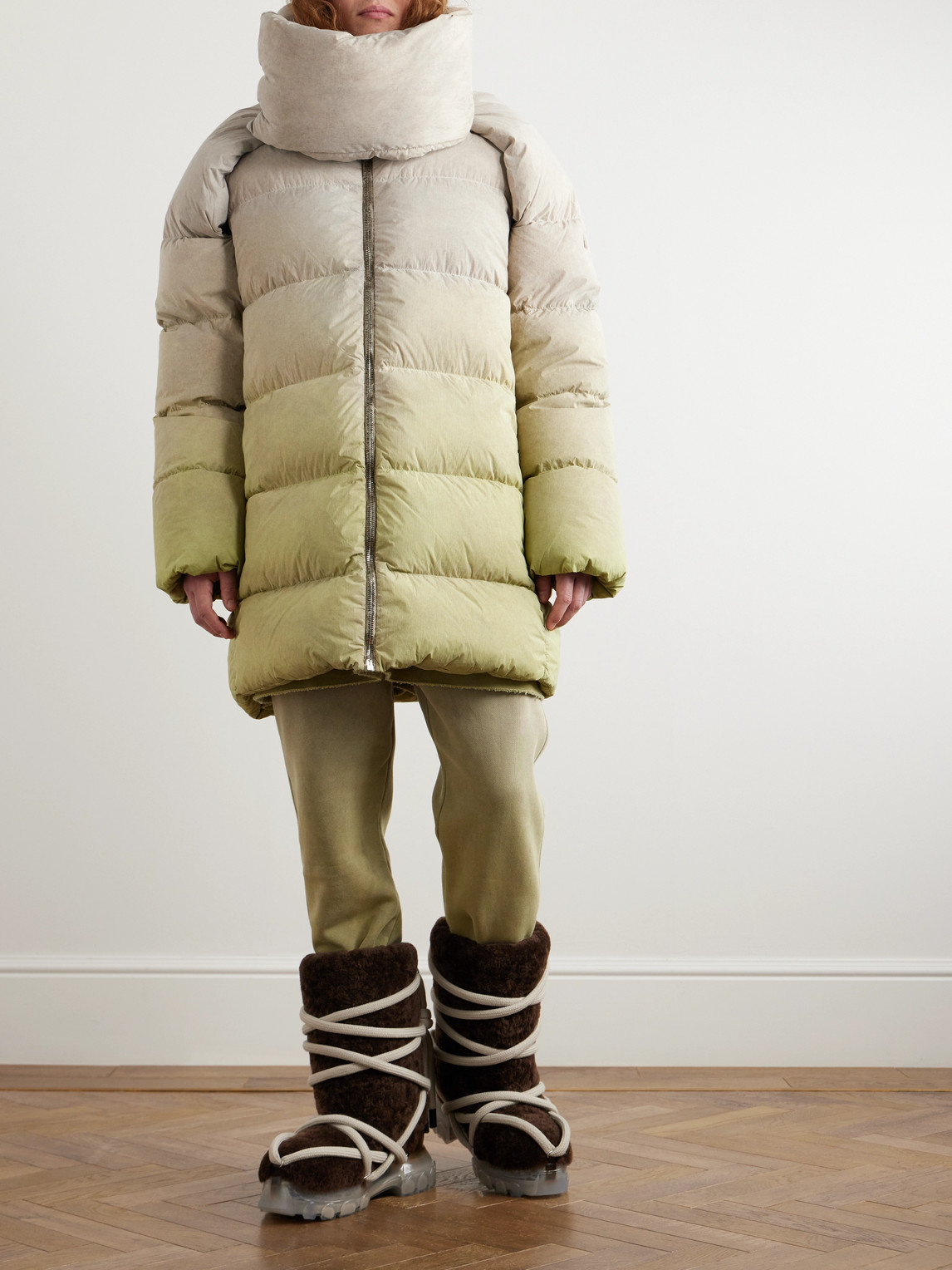 Shop Rick Owens Moncler Dégradé Quilted Shell Down Coat In Green