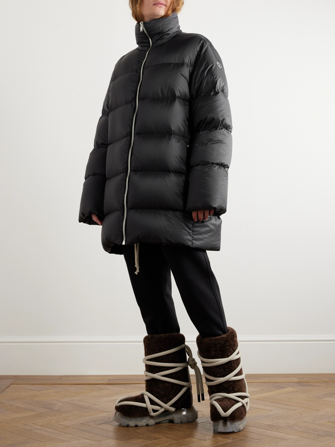 Shop Rick Owens Moncler Cyclopic Logo-appliquéd Quilted Shell Down Coat In Black