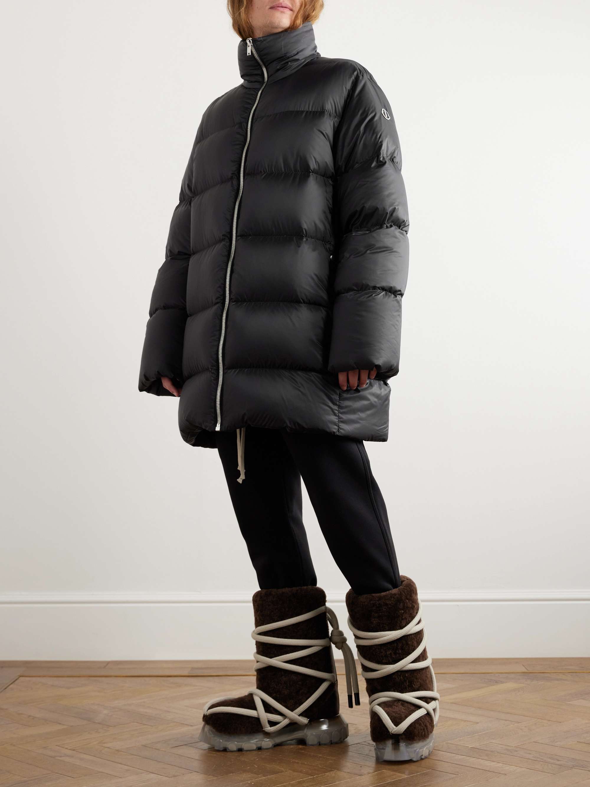 RICK OWENS + Moncler Cyclopic Logo-Appliquéd Quilted Shell Down Coat ...