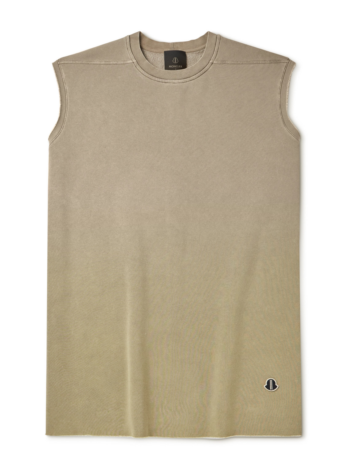 Rick Owens Moncler Tarp Logo-appliquéd Distressed Cotton-blend Jersey Sleeveless Sweatshirt In Brown