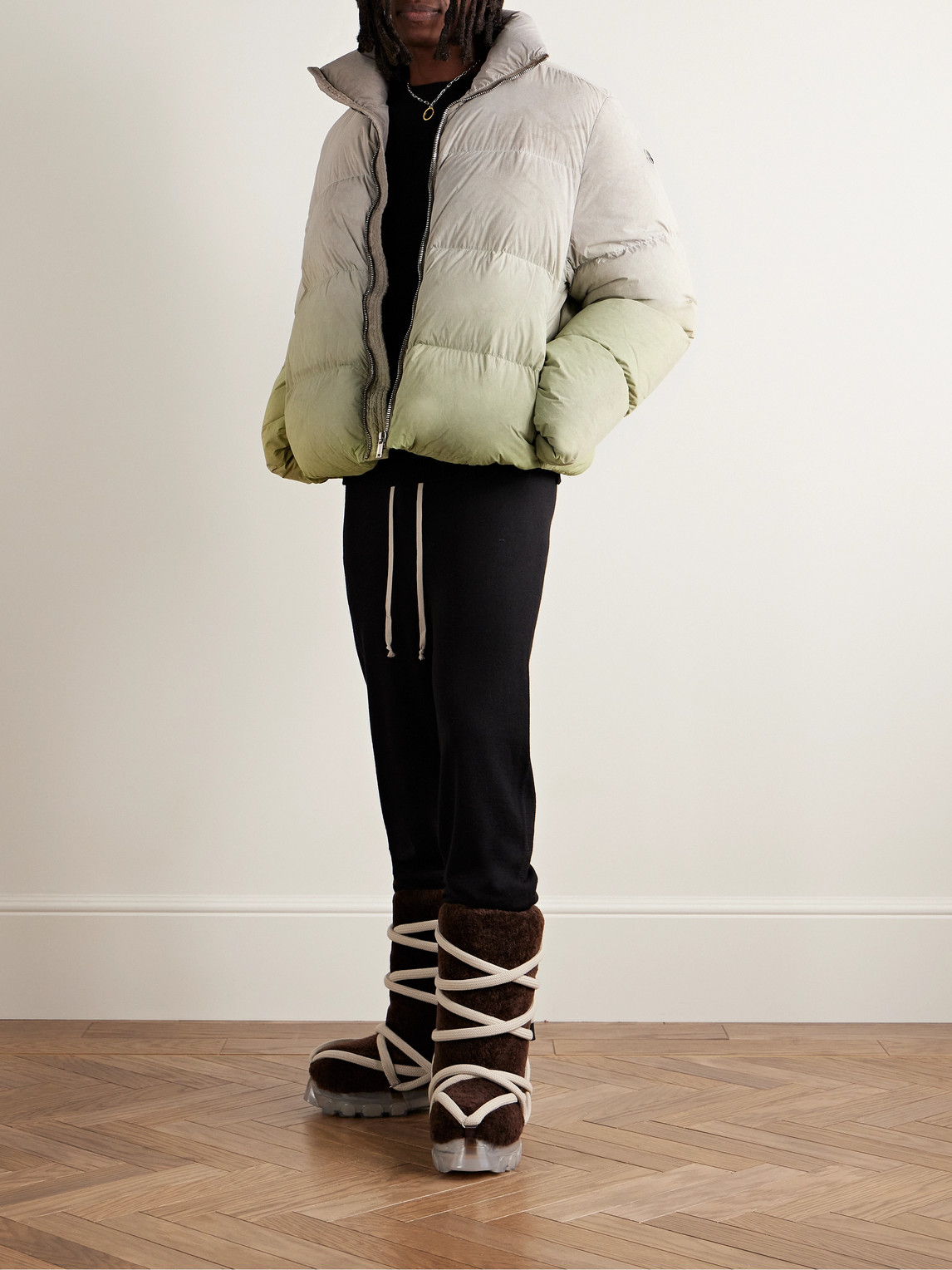 Shop Rick Owens Moncler Cyclopic Quilted Padded Ombré Shell Down Jacket In Neutrals