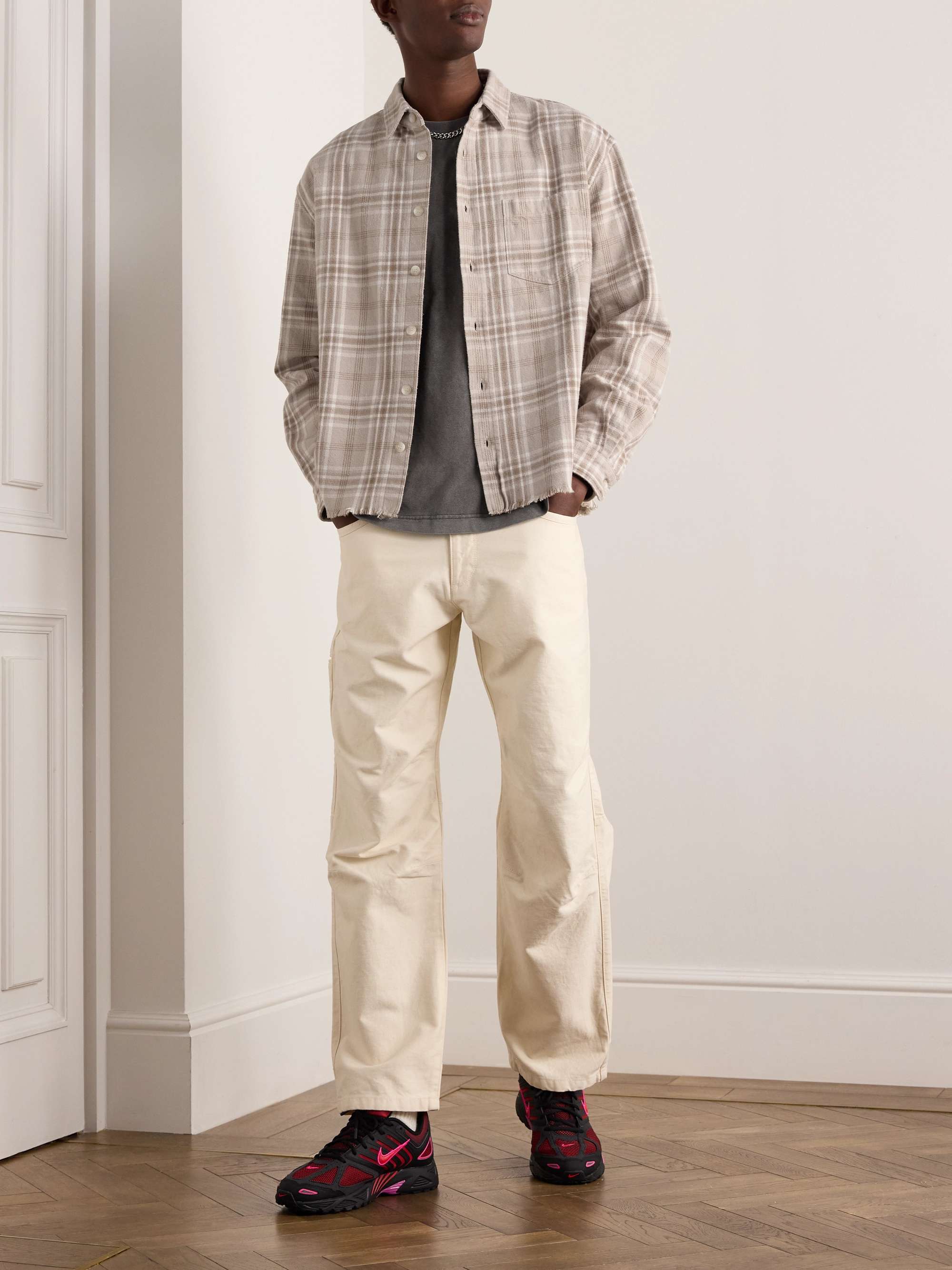 JOHN ELLIOTT Distressed Checked Cotton-Flannel Shirt