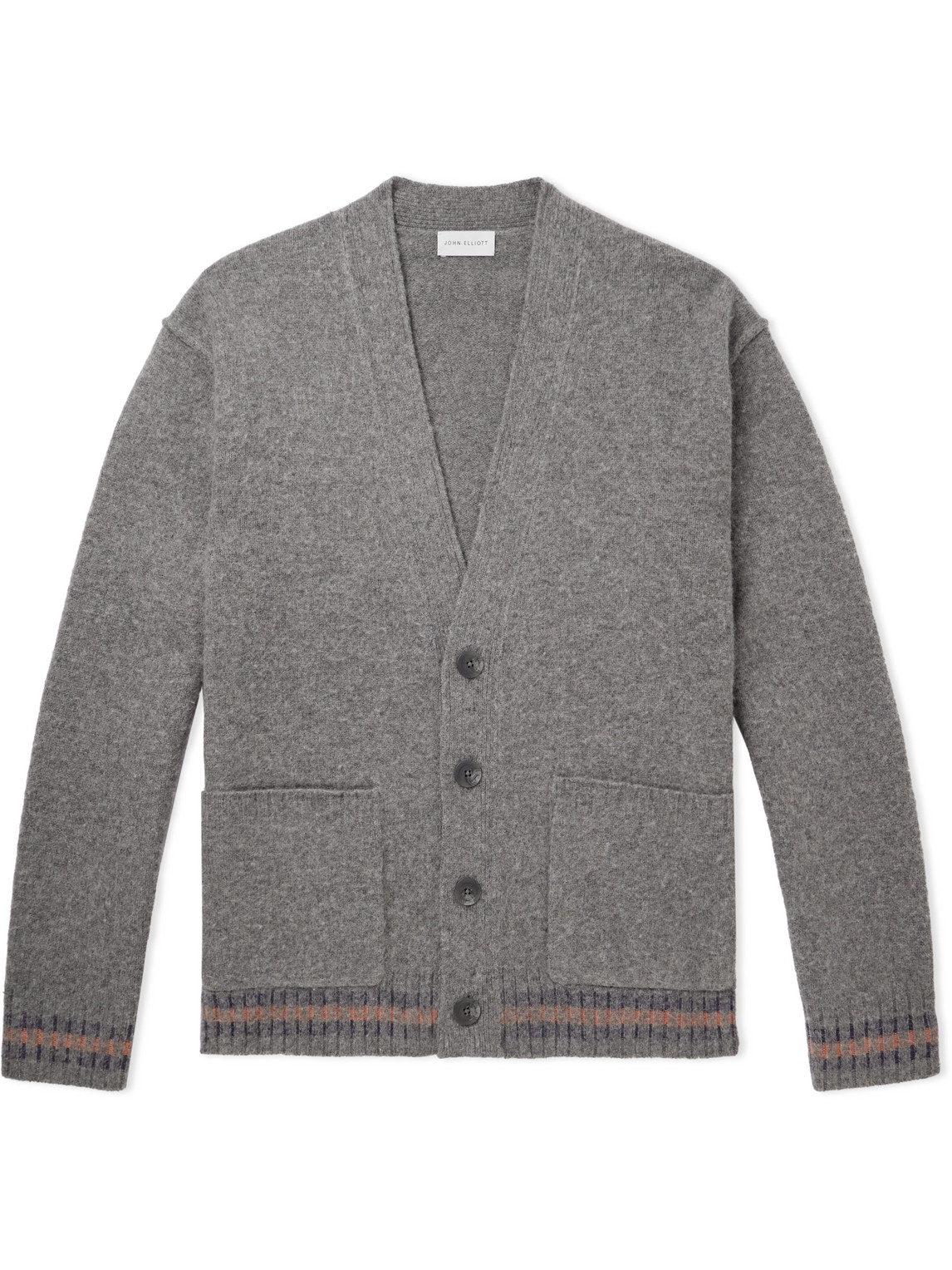 Shop John Elliott Striped Brushed Wool Cardigan In Gray