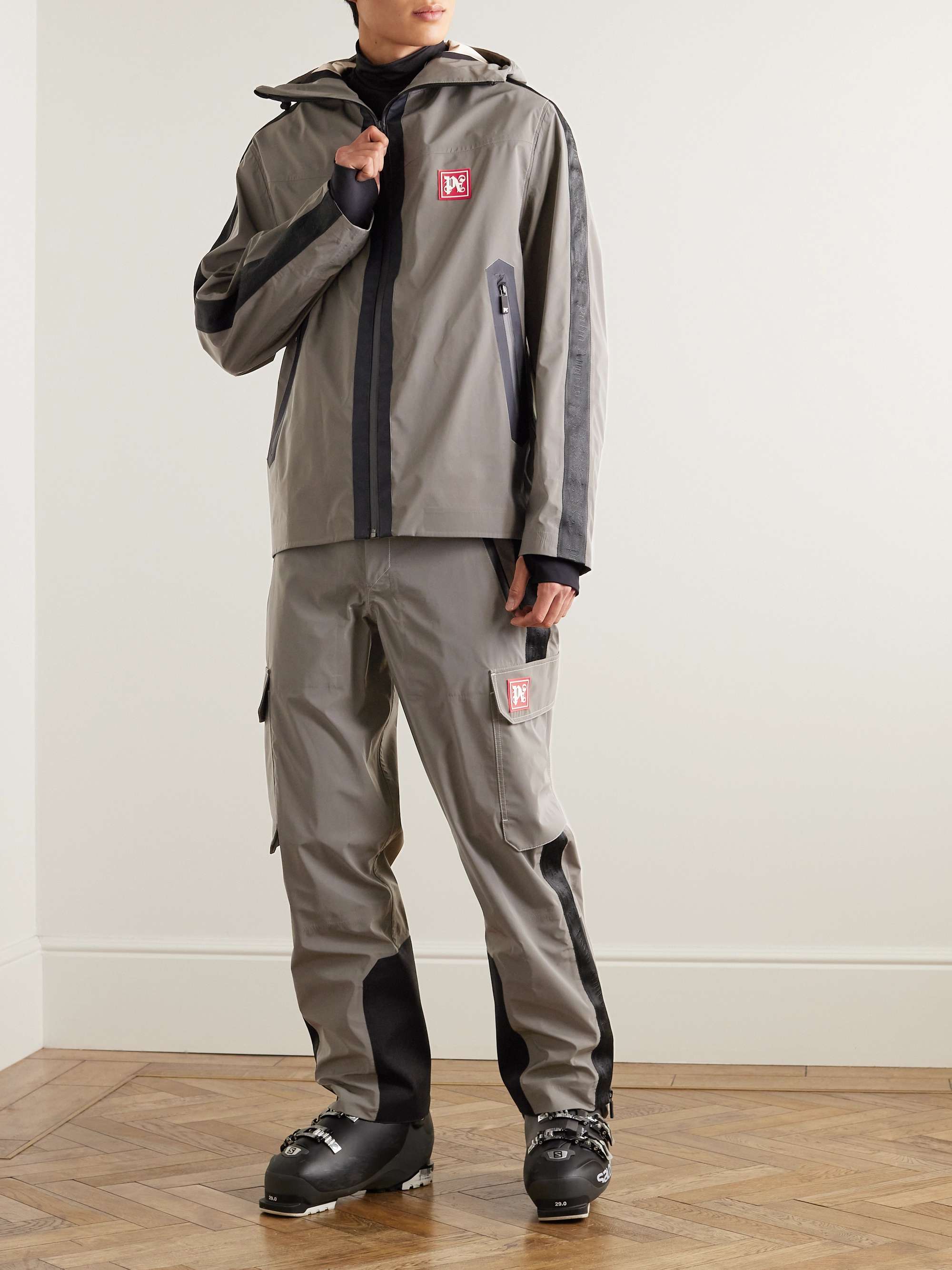 PALM ANGELS Webbing Trimmed Logo Print Reflective Shell Hooded