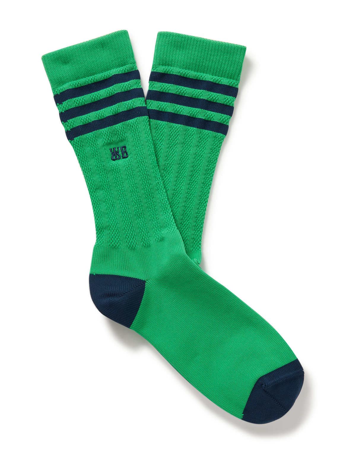 Adidas Consortium Wales Bonner Logo-embroidered Striped Recycled Ribbed-knit Socks In Green