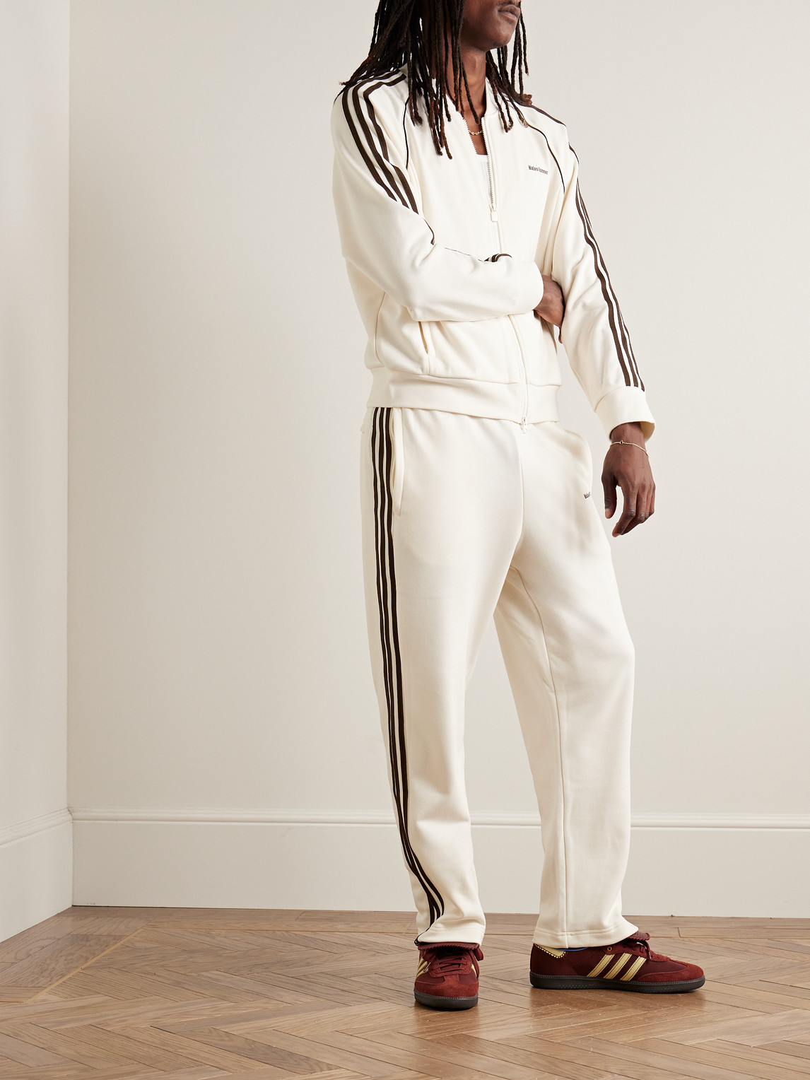 Shop Adidas Consortium Wales Bonner Striped Logo-embroidered Cotton-blend Jersey Track Jacket In Neutrals