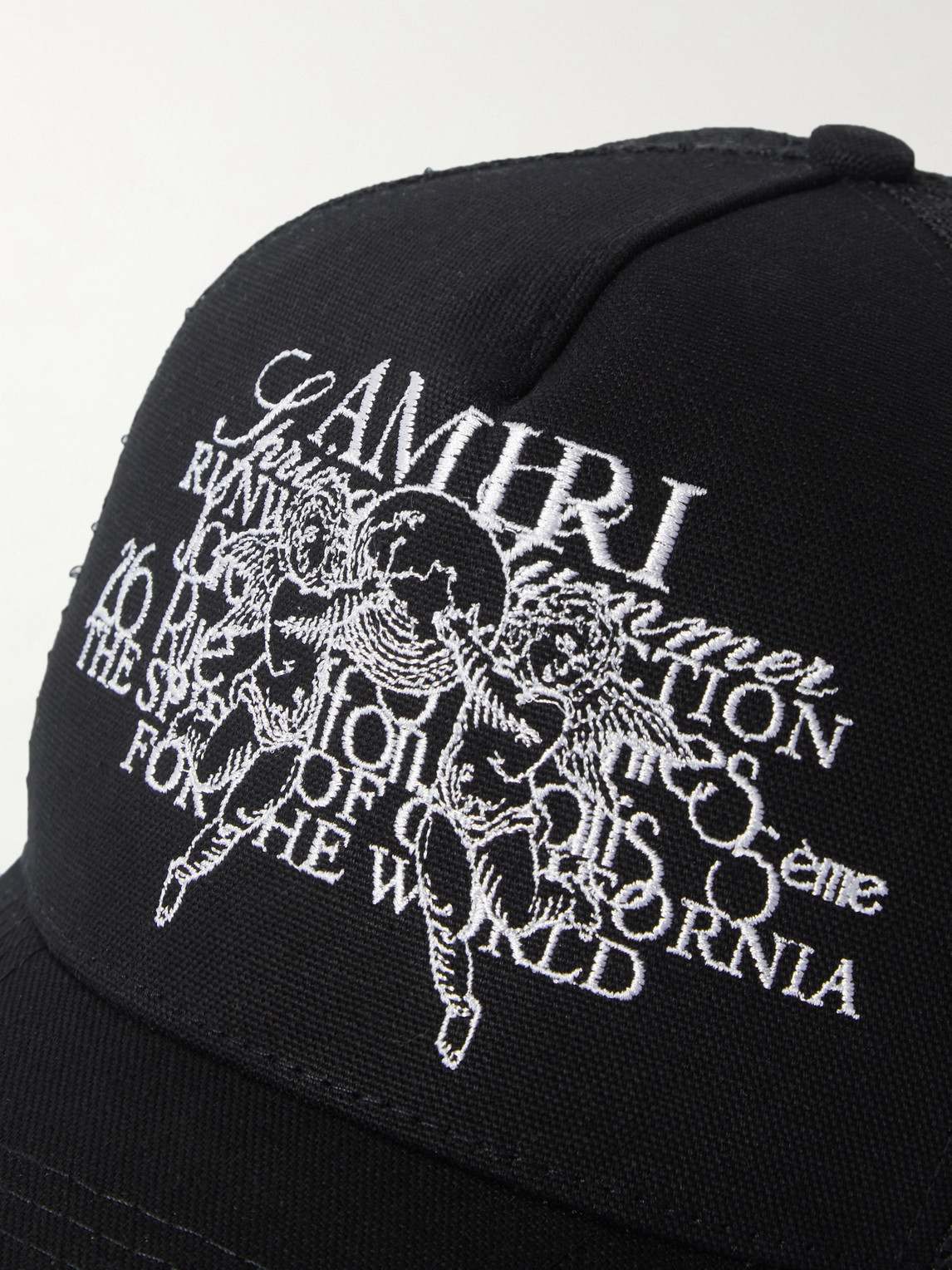 Shop Amiri Cherub Cotton-canvas And Mesh Trucker Hat In Black
