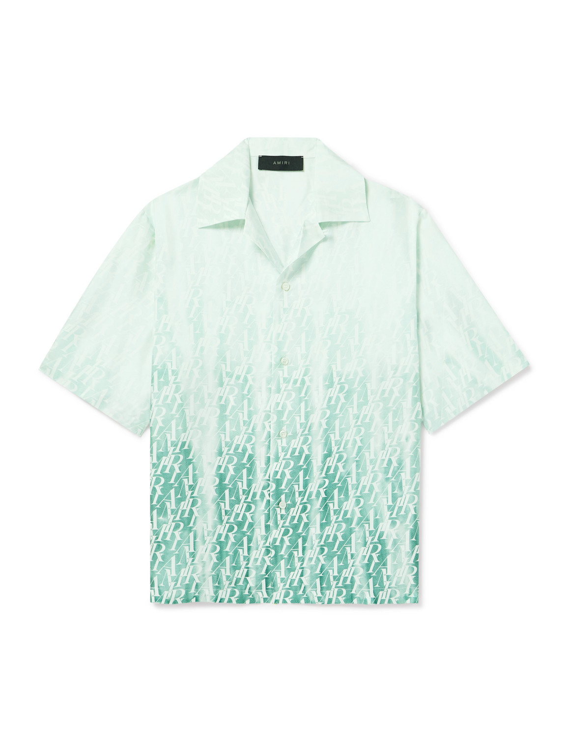 Shop Amiri Camp-collar Logo-print Dégradé Silk-twill Shirt In Green