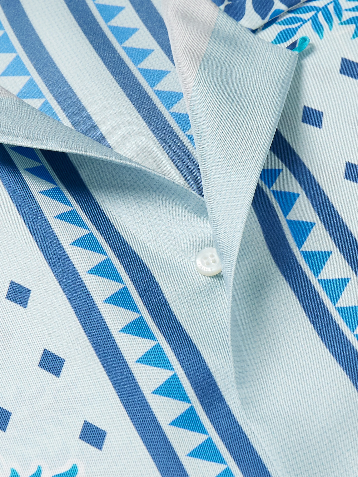 Shop Amiri Camp-collar Printed Silk-twill Shirt In Blue