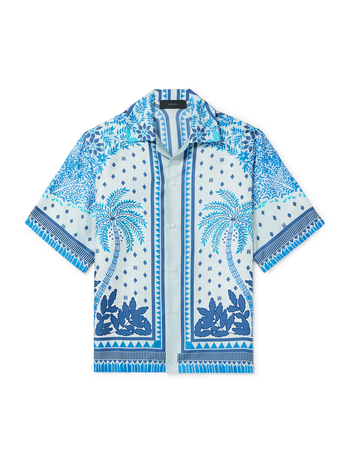 Shop Amiri Camp-collar Printed Silk-twill Shirt In Blue